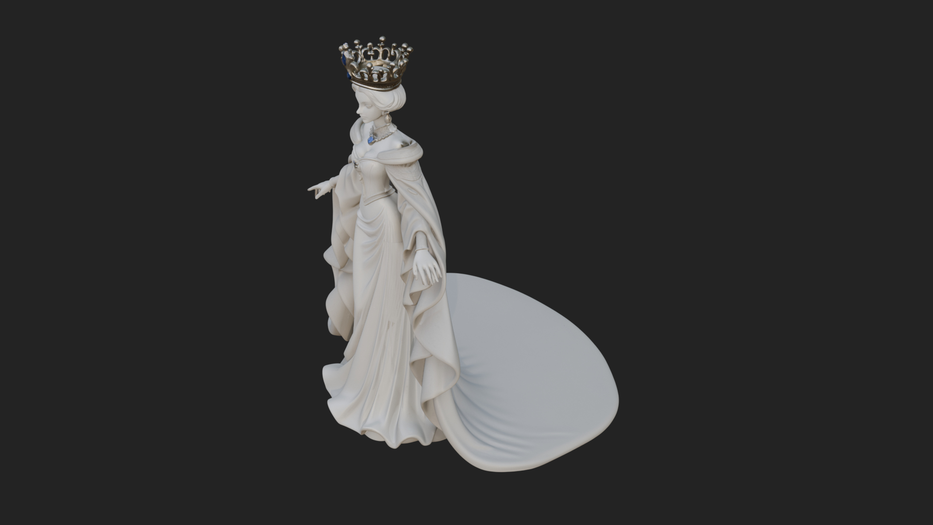 Crowned Royal Queen Statue Design 2 3D Print Model 3D Model