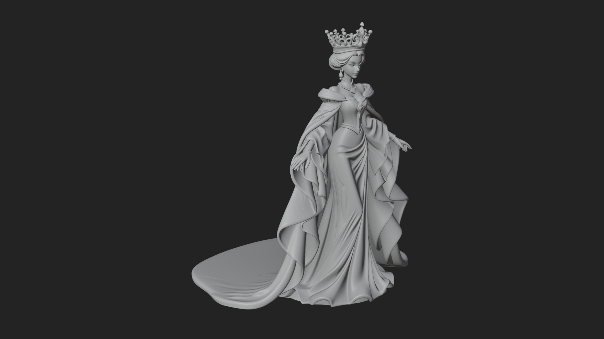 Crowned Royal Queen Statue Design 2 3D Print Model 3D Model