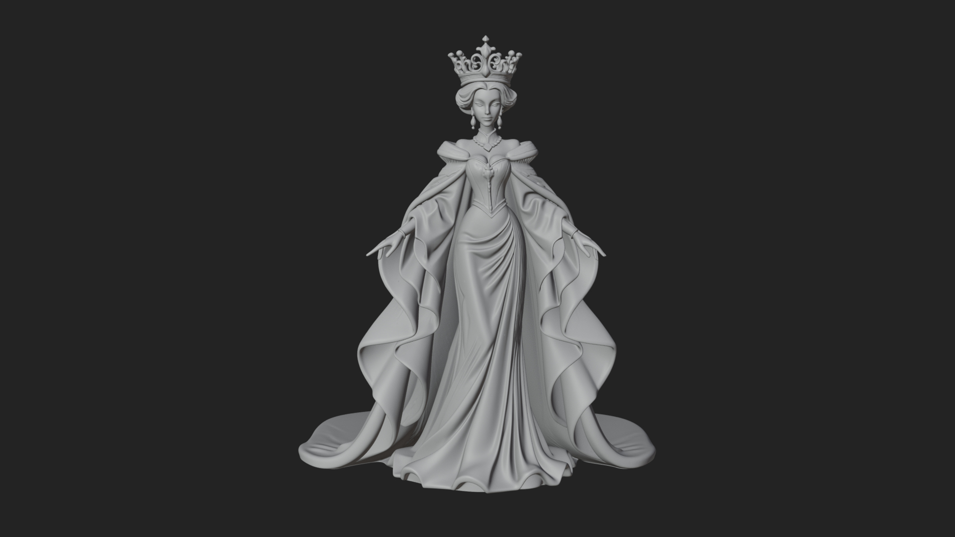 Crowned Royal Queen Statue Design 2 3D Print Model 3D Model