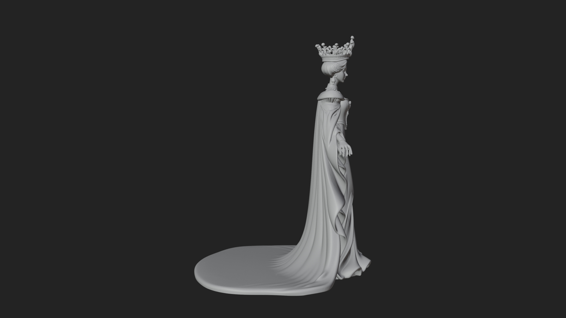 Crowned Royal Queen Statue Design 2 3D Print Model 3D Model