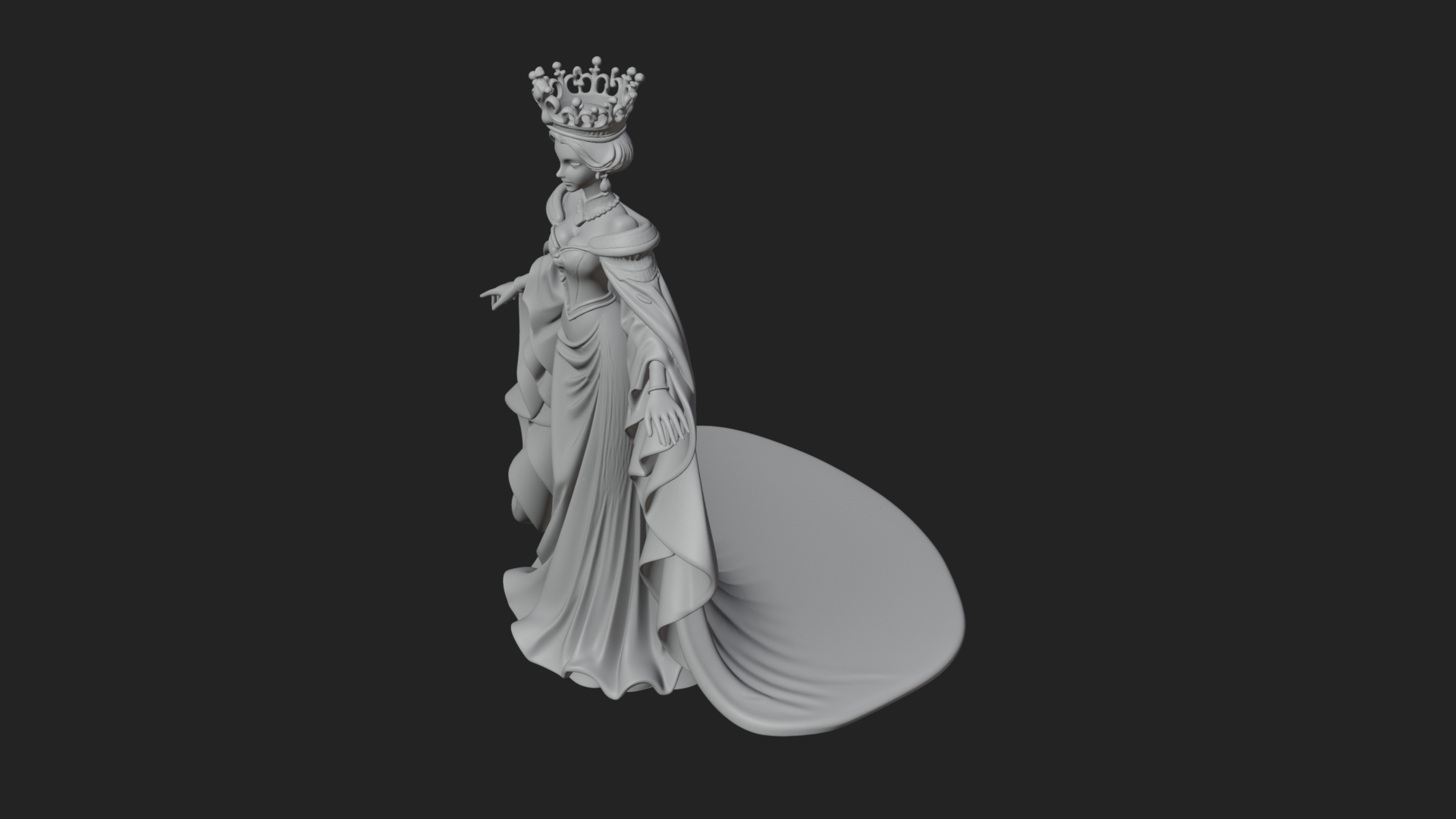 Crowned Royal Queen Statue Design 2 3D Print Model 3D Model