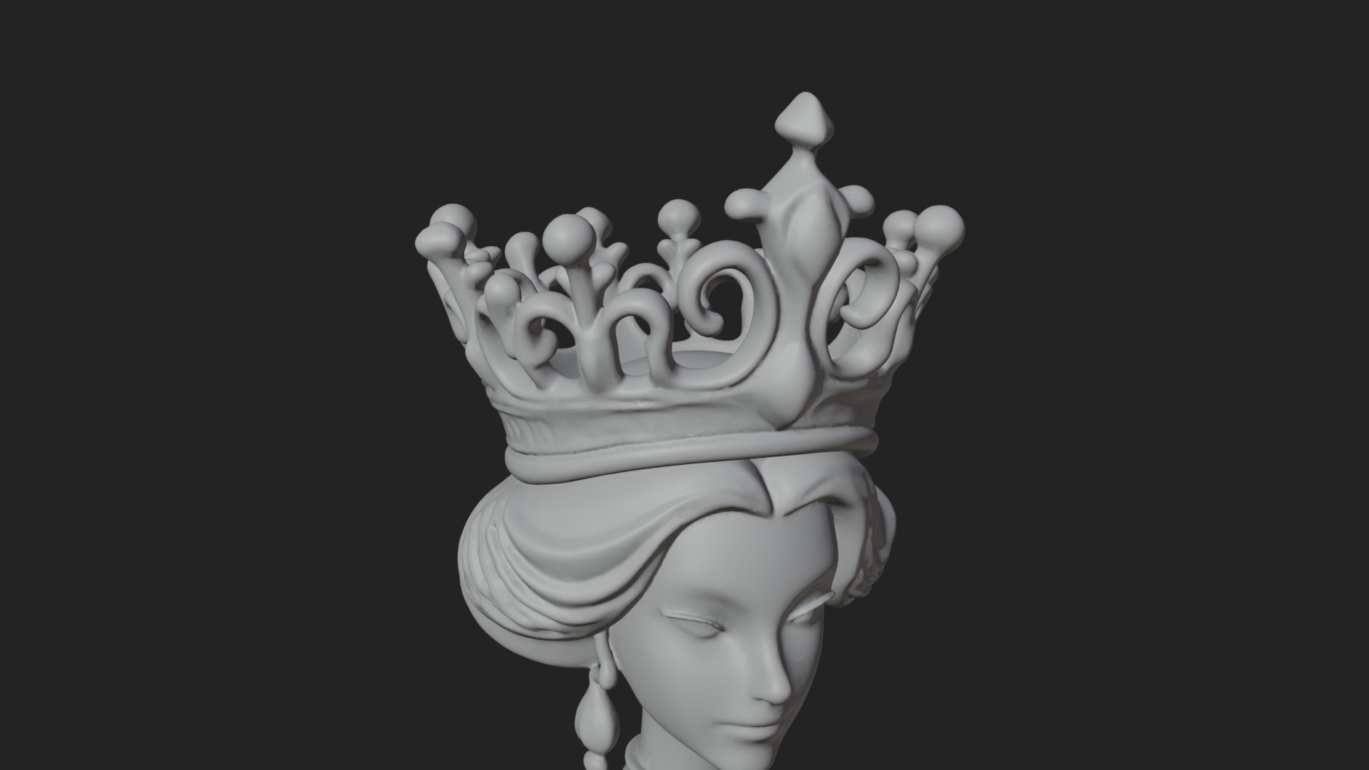 Crowned Royal Queen Statue Design 2 3D Print Model 3D Model