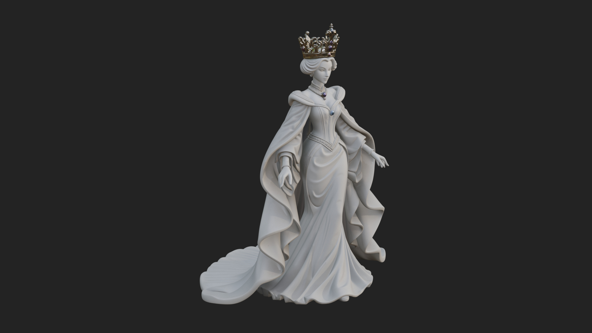 Crowned Royal Queen Statue Design 3 3D Print Model 3D Model