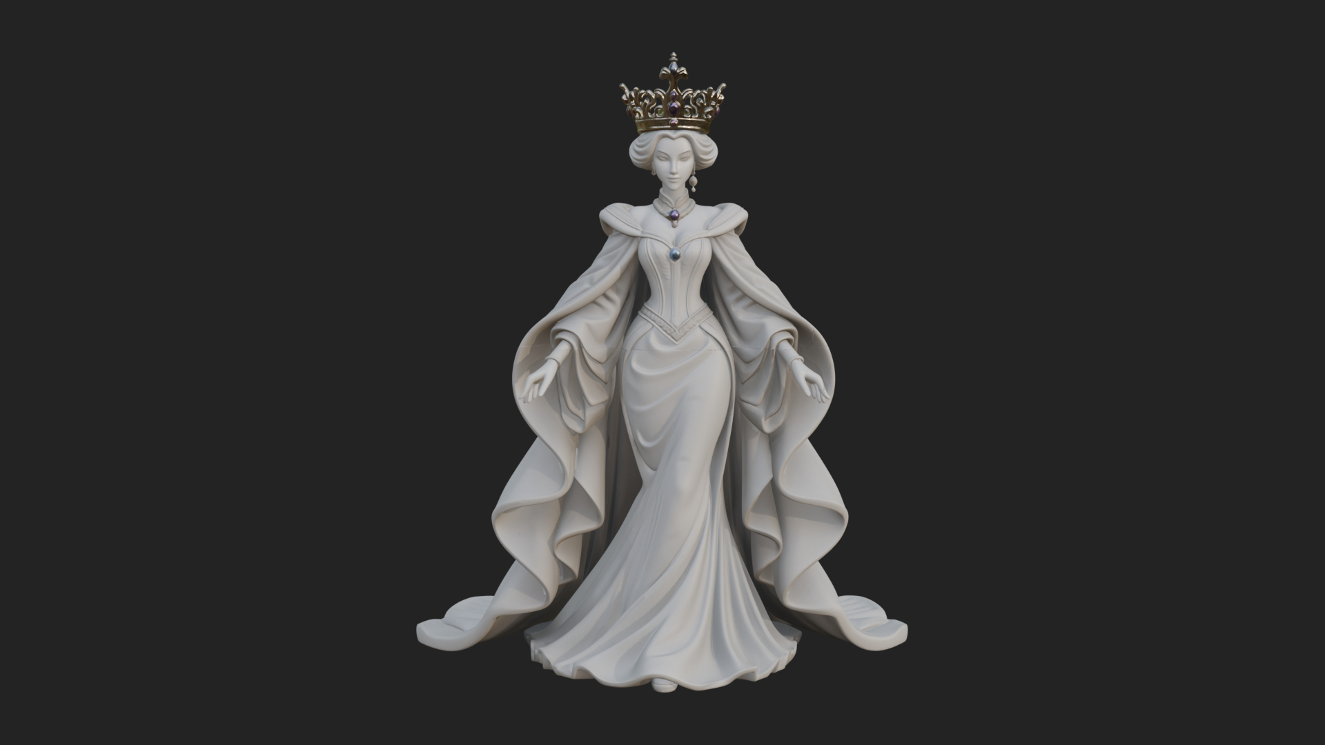 Crowned Royal Queen Statue Design 3 3D Print Model 3D Model