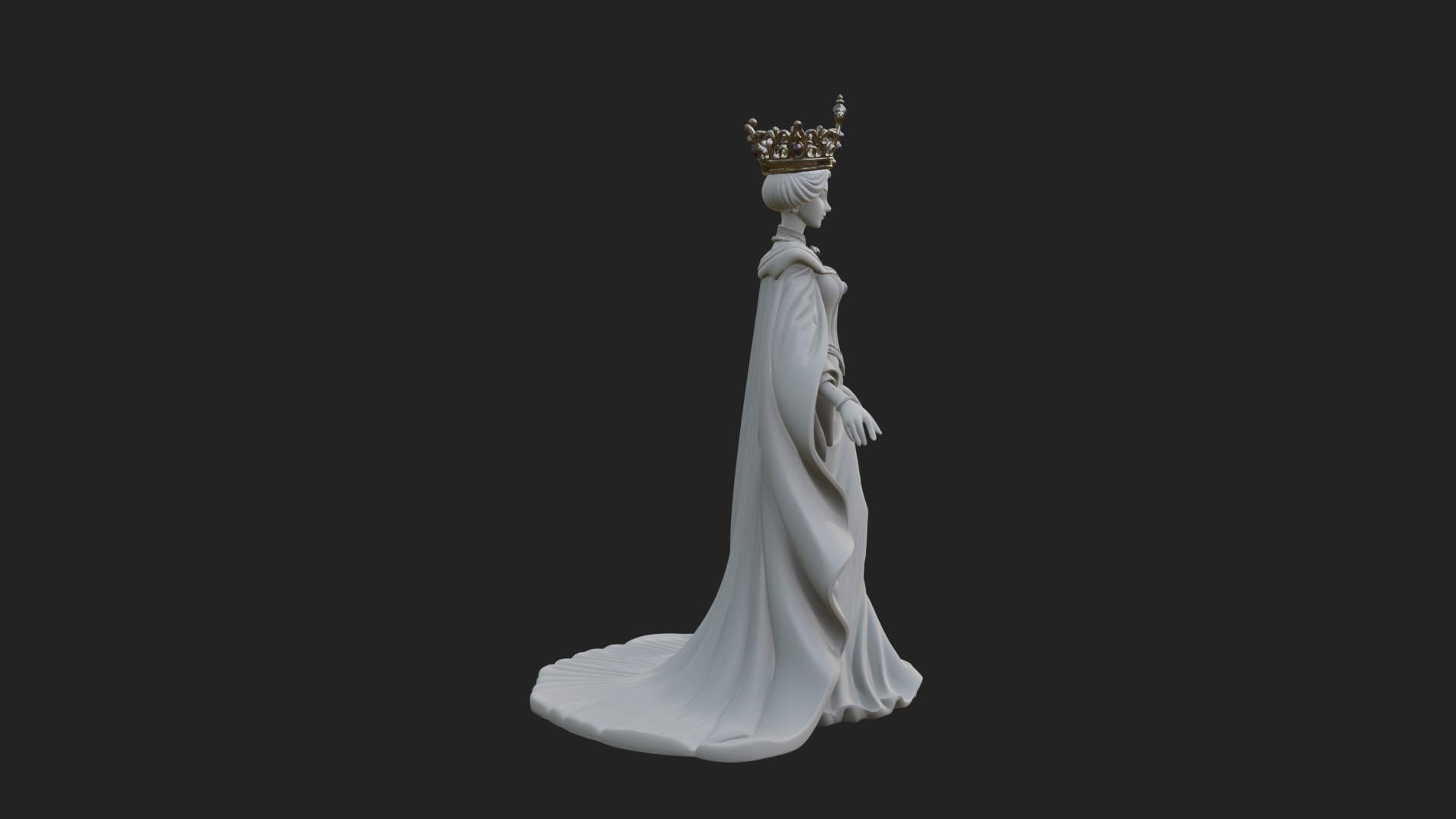 Crowned Royal Queen Statue Design 3 3D Print Model 3D Model
