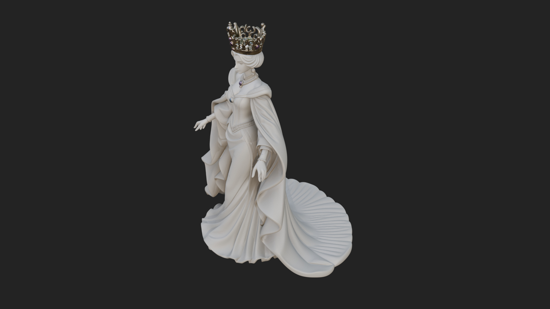 Crowned Royal Queen Statue Design 3 3D Print Model 3D Model