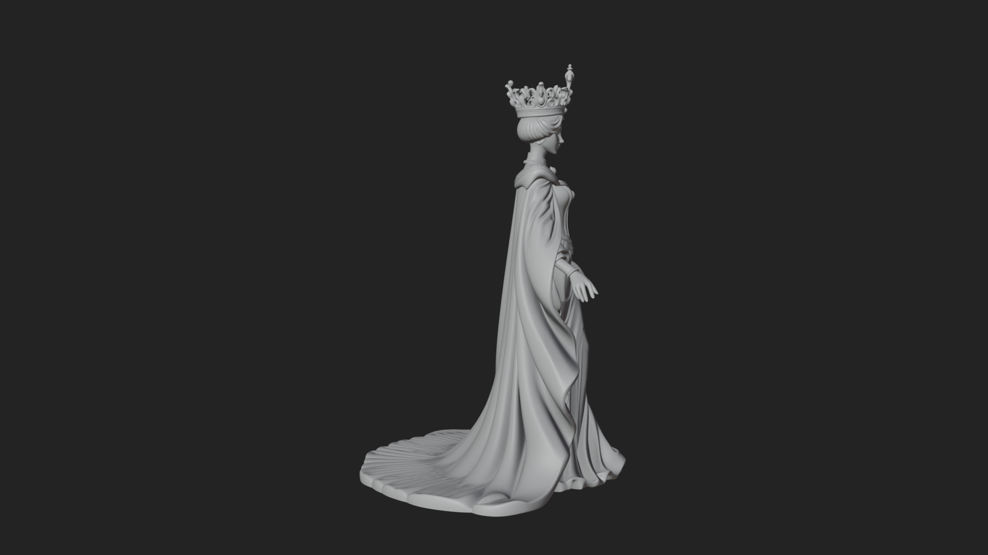 Crowned Royal Queen Statue Design 3 3D Print Model 3D Model
