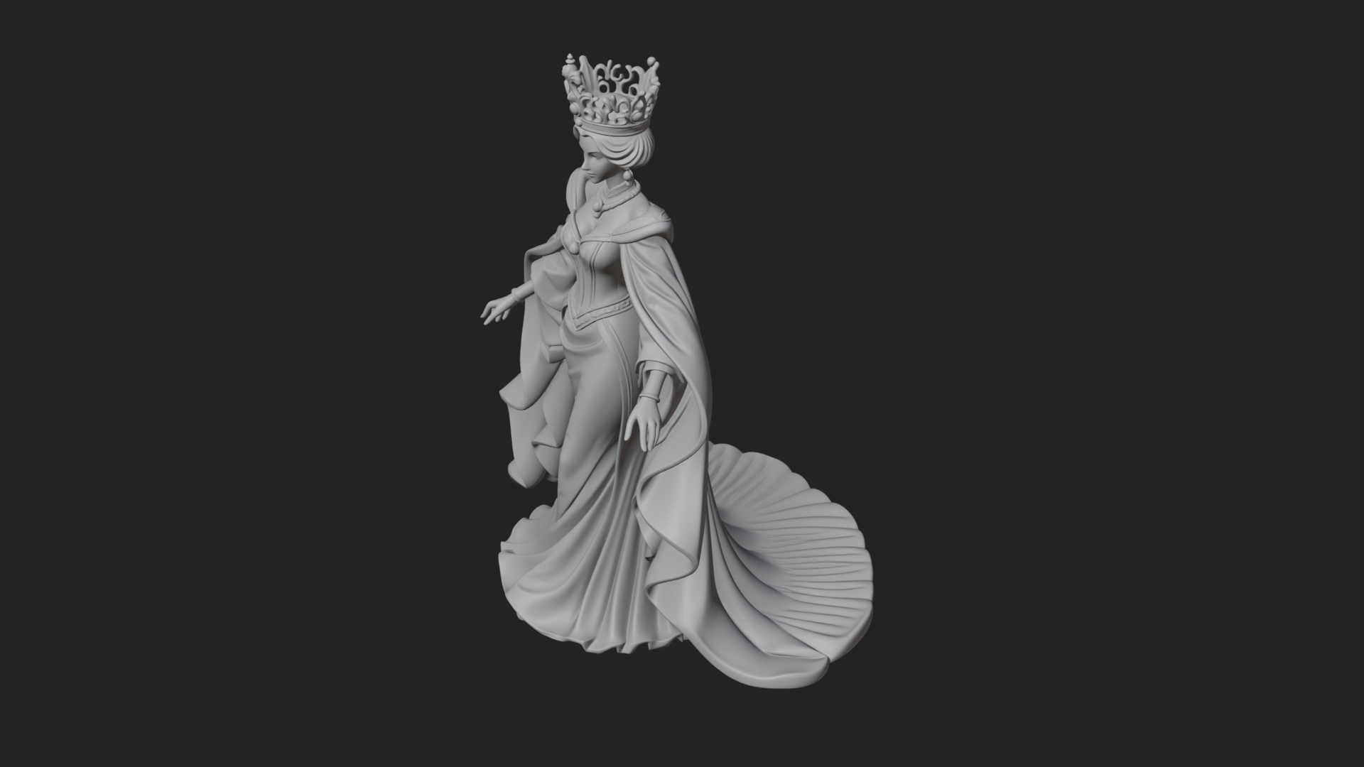 Crowned Royal Queen Statue Design 3 3D Print Model 3D Model