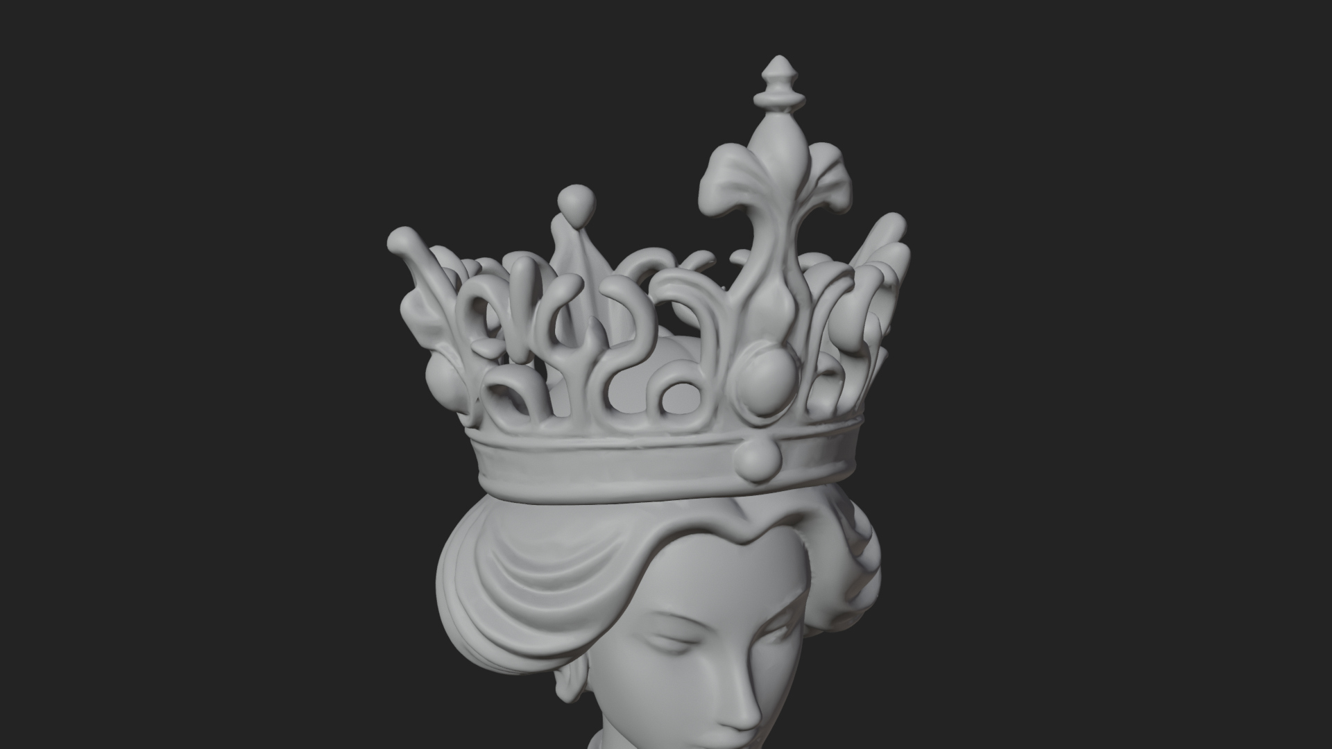 Crowned Royal Queen Statue Design 3 3D Print Model 3D Model