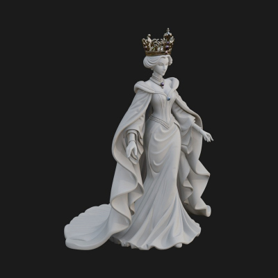 Crowned Royal Queen Statue Design 3 3D Print Model