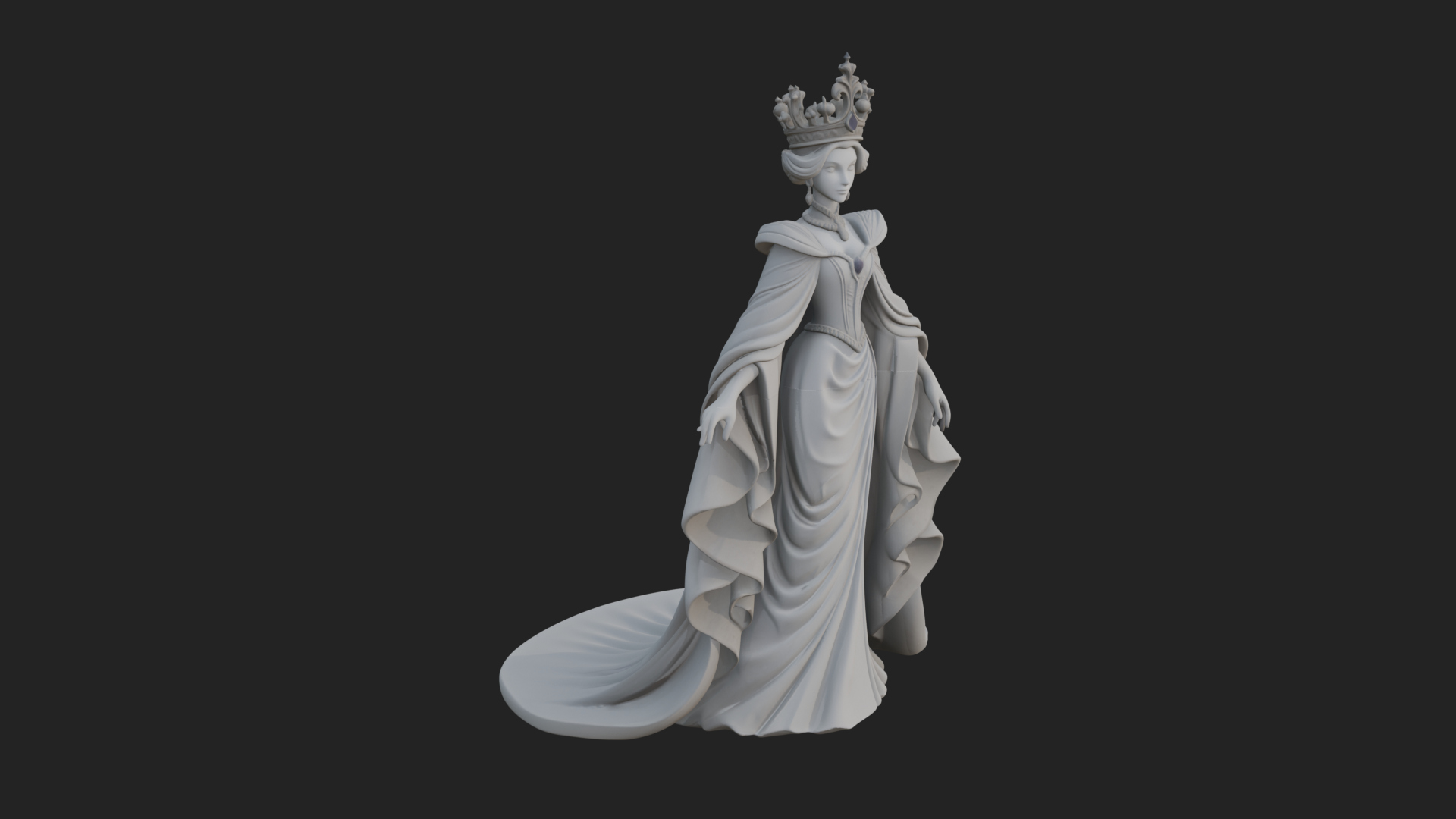 Crowned Royal Queen Statue Design 4 3D Print Model 3D Model