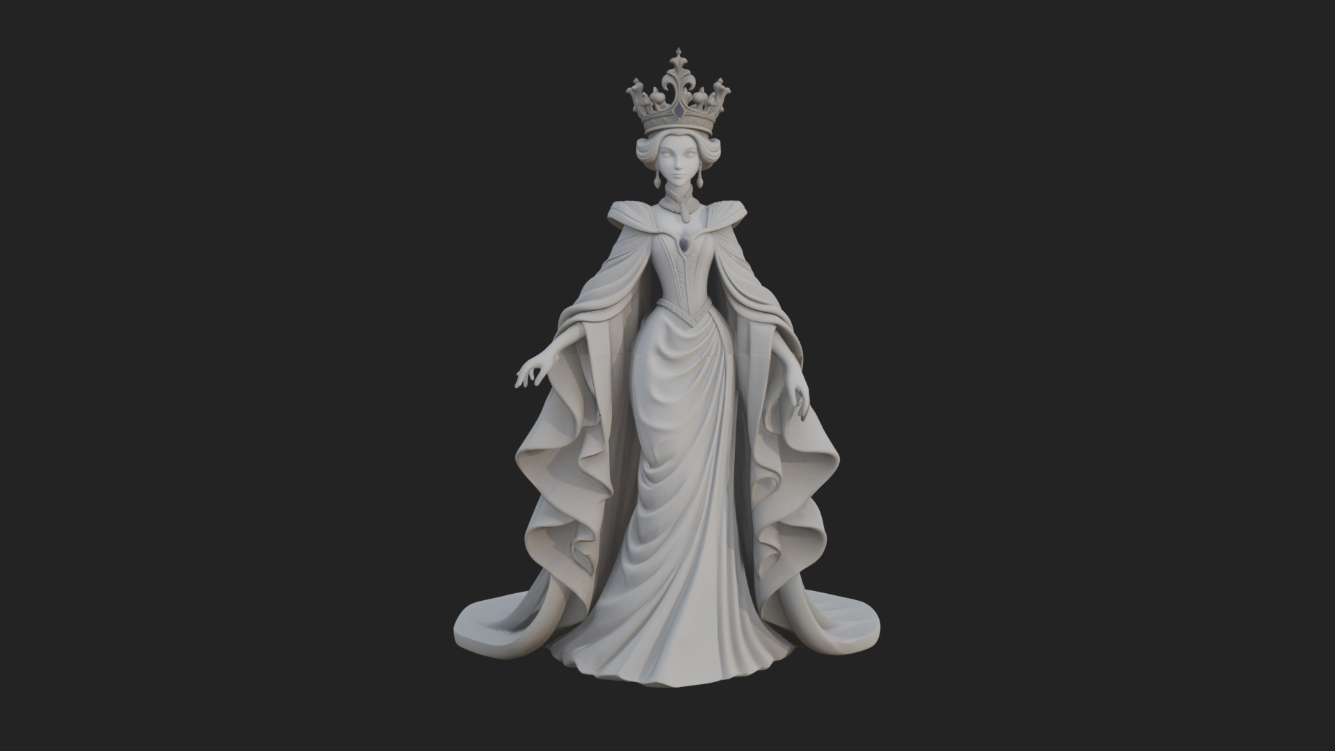 Crowned Royal Queen Statue Design 4 3D Print Model 3D Model