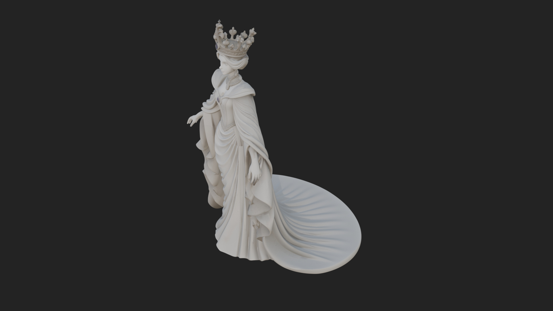 Crowned Royal Queen Statue Design 4 3D Print Model 3D Model