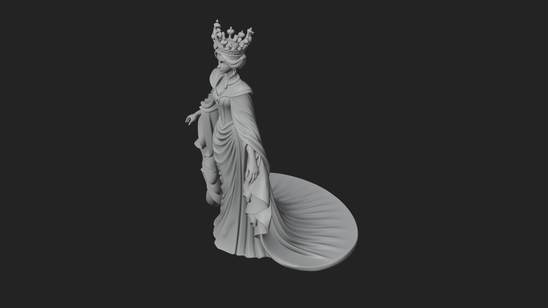 Crowned Royal Queen Statue Design 4 3D Print Model 3D Model