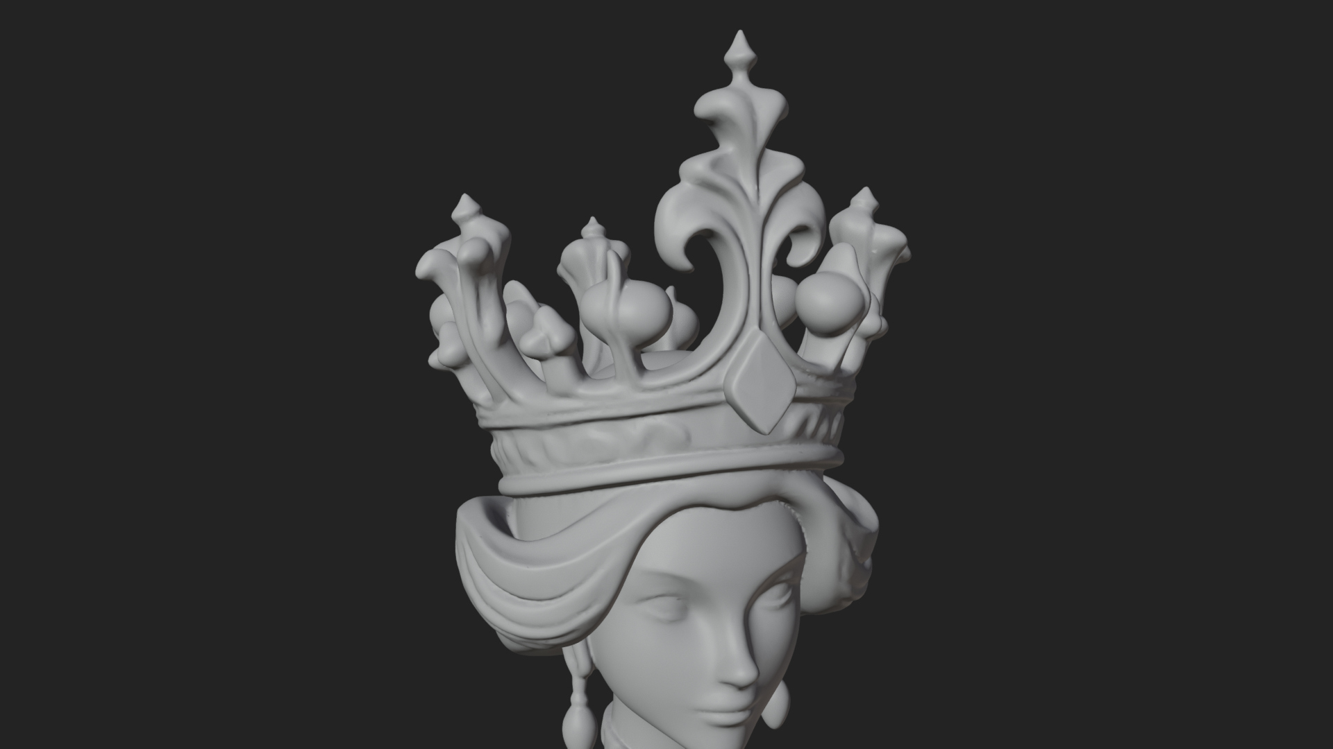 Crowned Royal Queen Statue Design 4 3D Print Model 3D Model