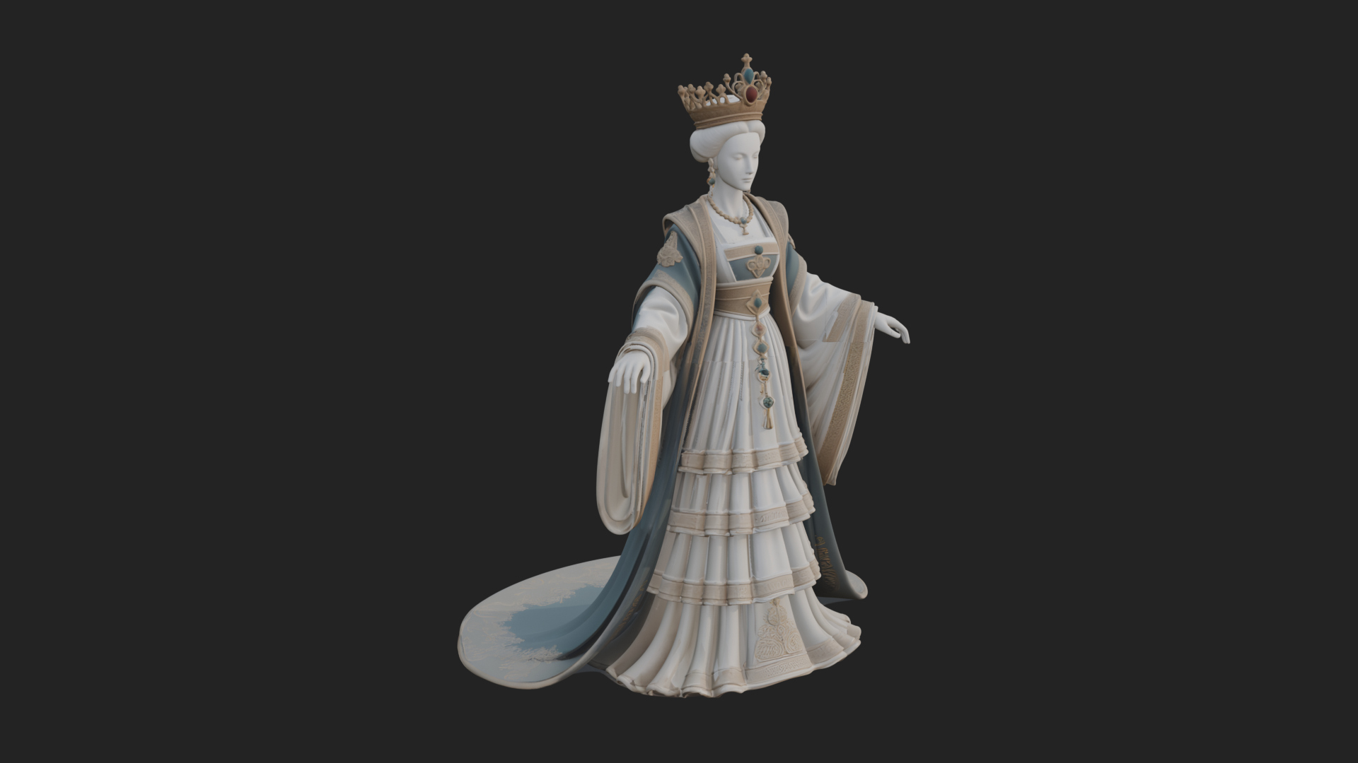 Crowned Royal Queen Statue Design 5 3D Print Model 3D Model