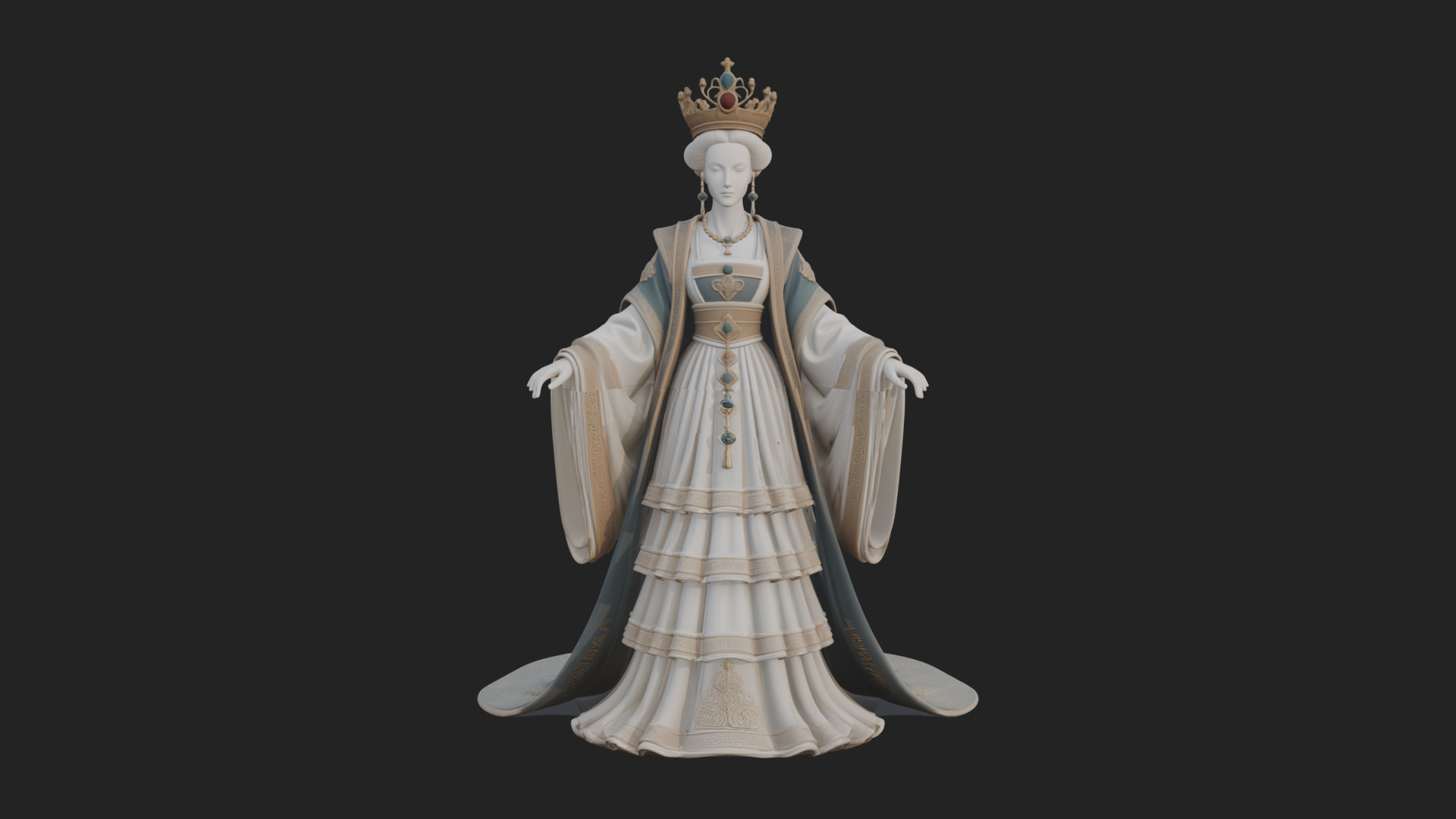 Crowned Royal Queen Statue Design 5 3D Print Model 3D Model