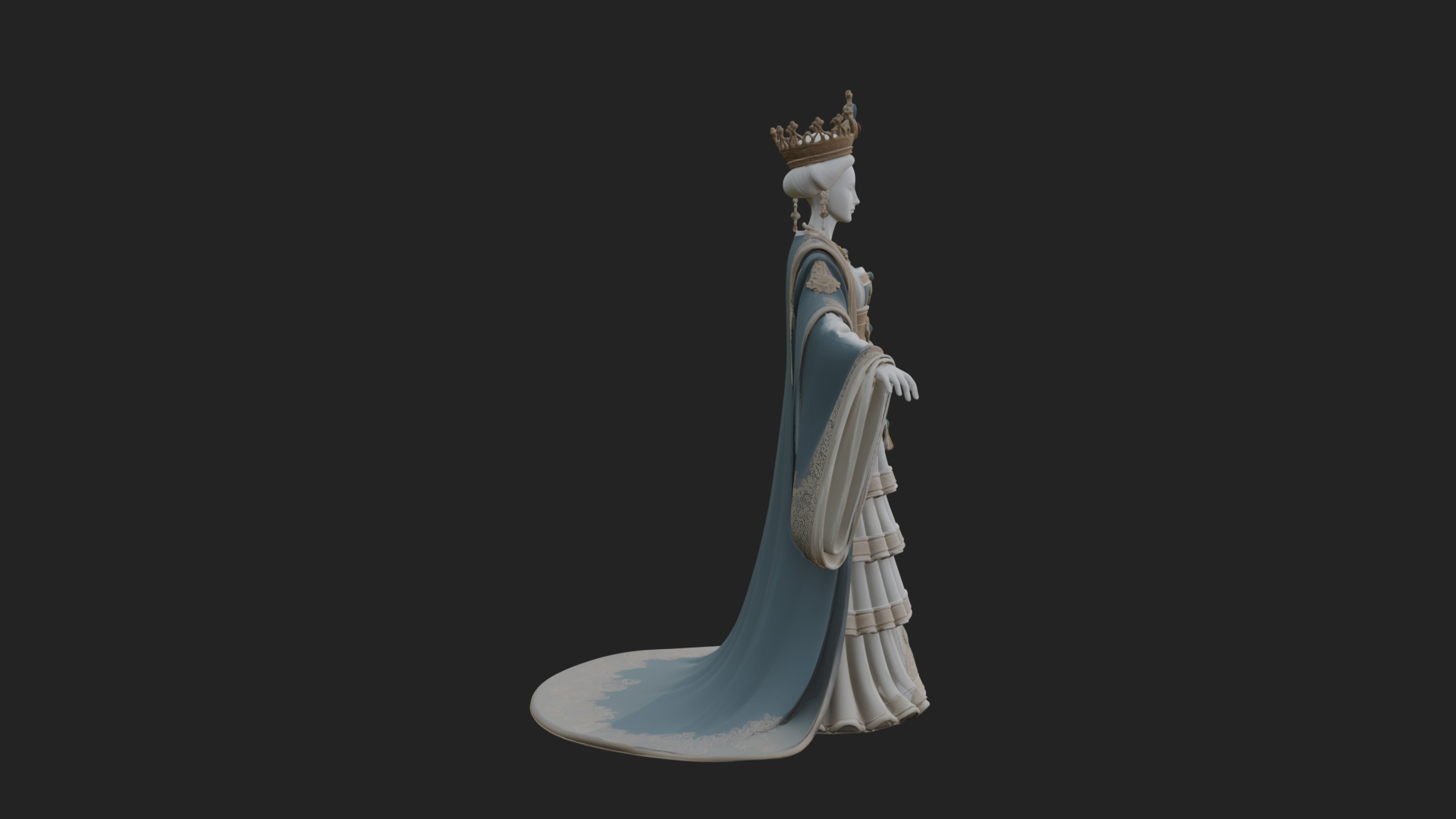 Crowned Royal Queen Statue Design 5 3D Print Model 3D Model