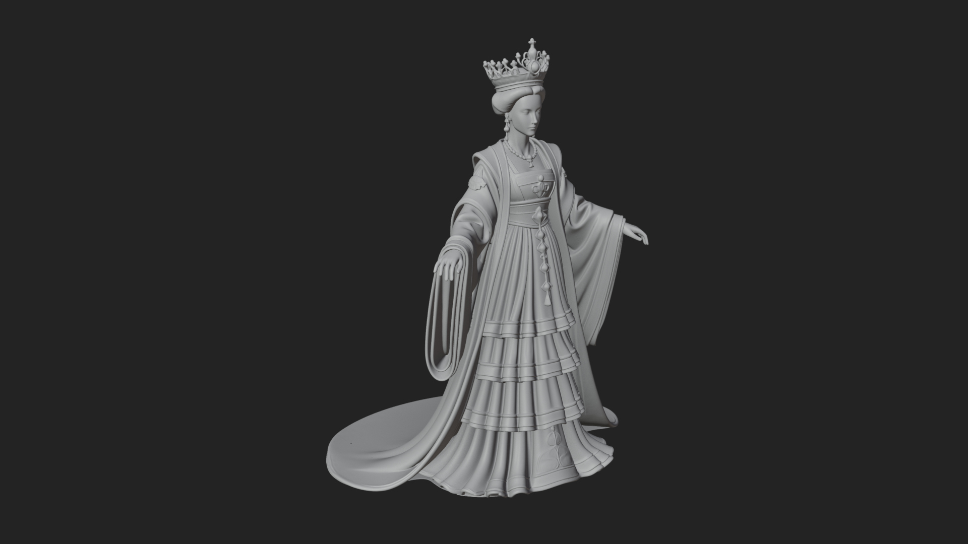 Crowned Royal Queen Statue Design 5 3D Print Model 3D Model