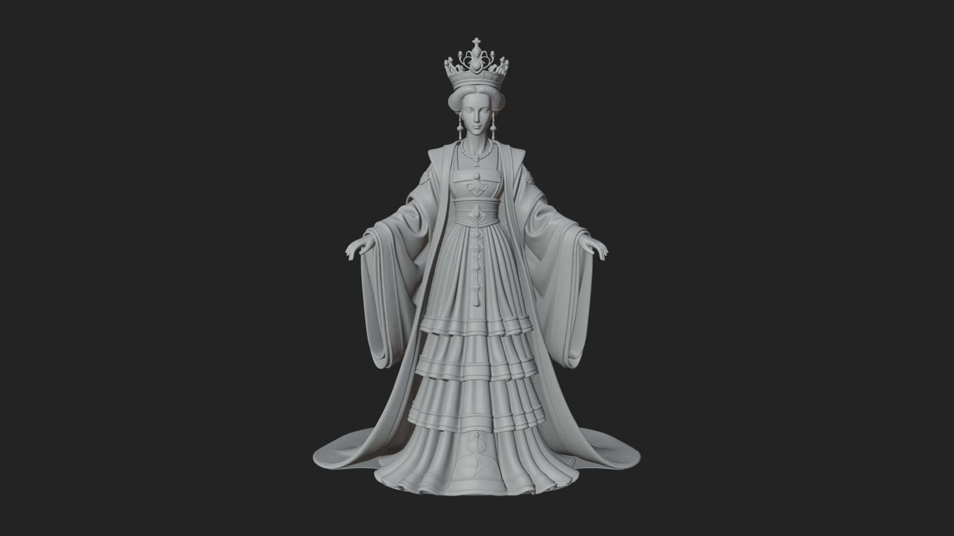 Crowned Royal Queen Statue Design 5 3D Print Model 3D Model