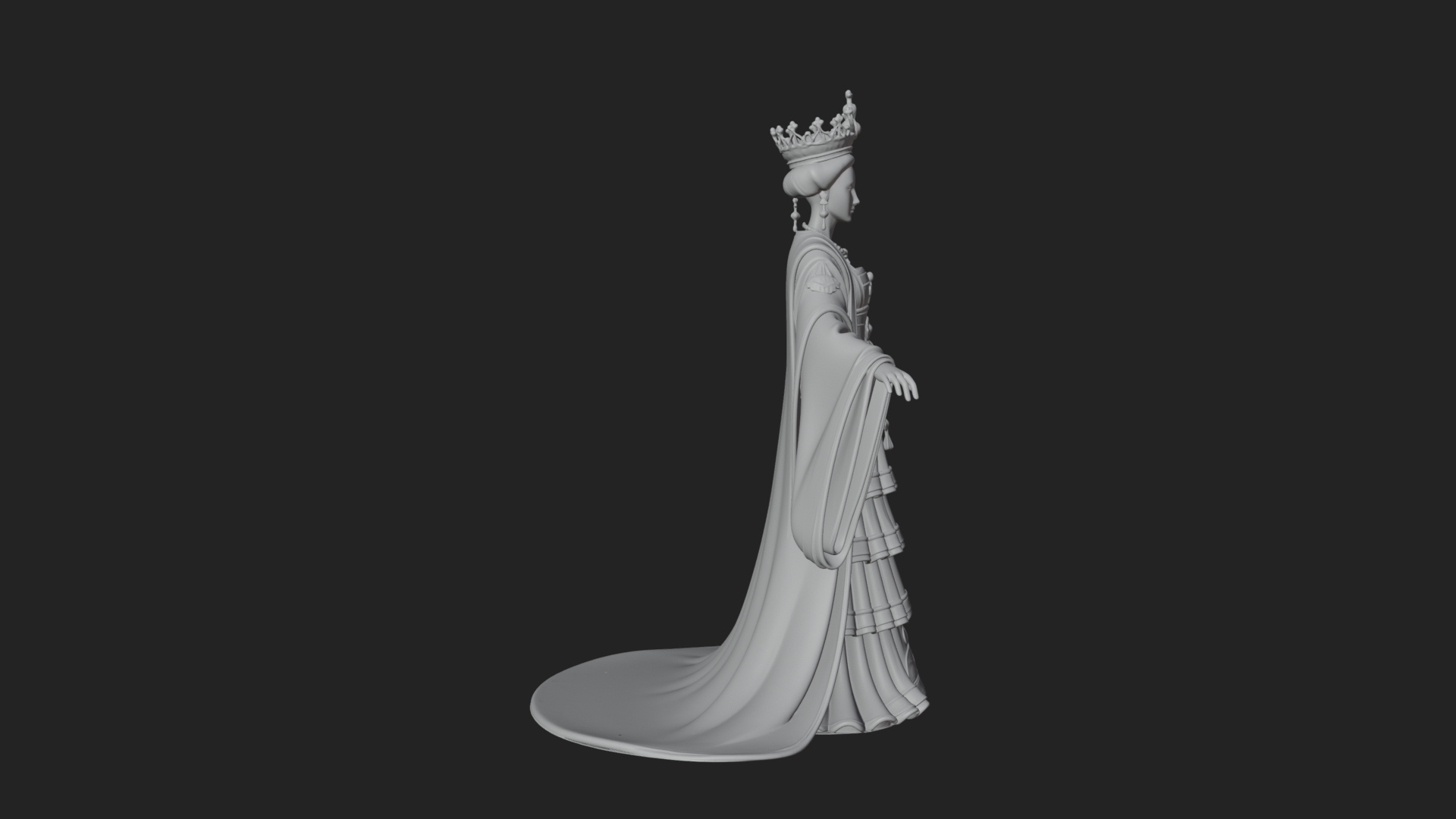 Crowned Royal Queen Statue Design 5 3D Print Model 3D Model