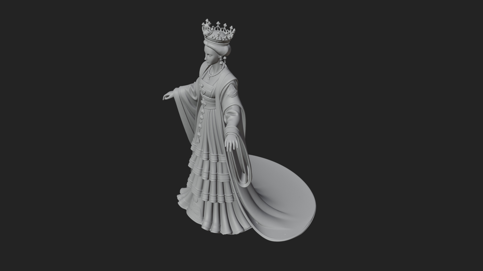 Crowned Royal Queen Statue Design 5 3D Print Model 3D Model