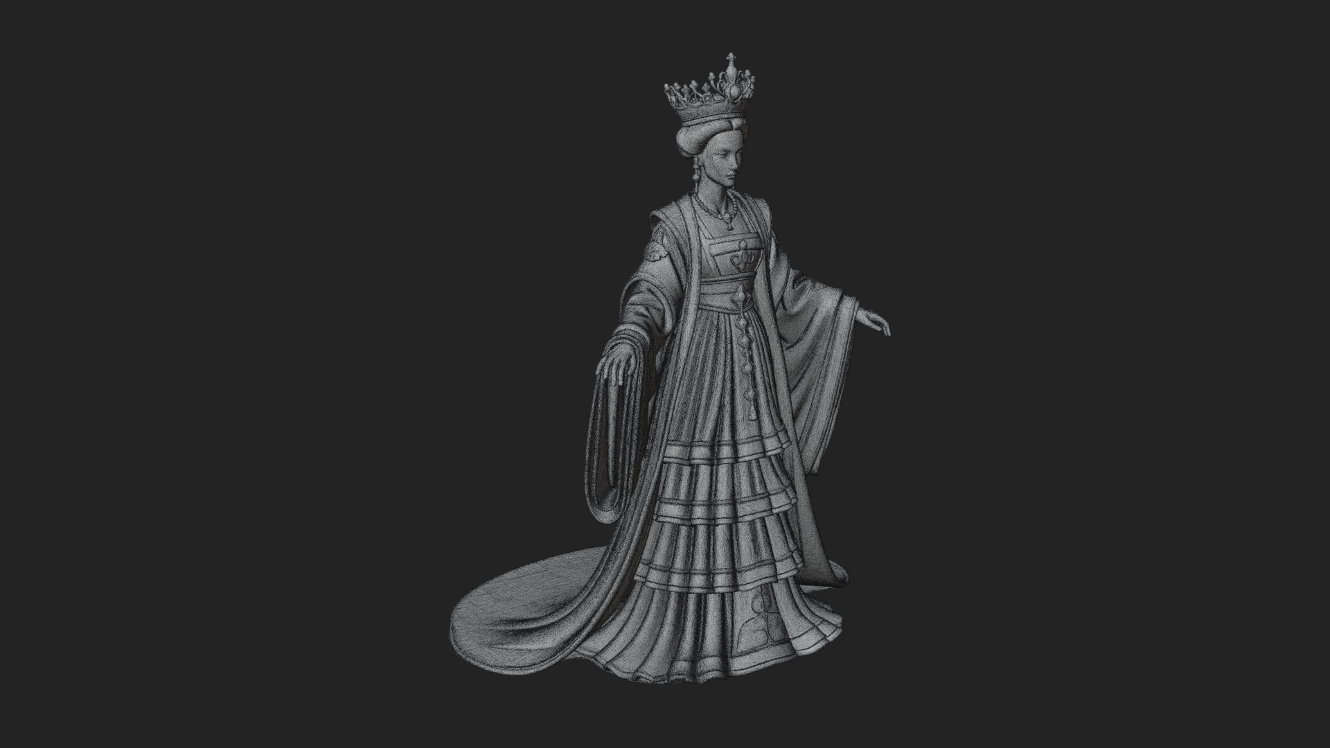 Crowned Royal Queen Statue Design 5 3D Print Model 3D Model