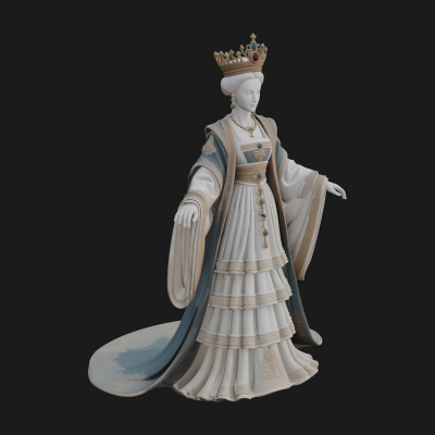 Crowned Royal Queen Statue Design 5 3D Print Model
