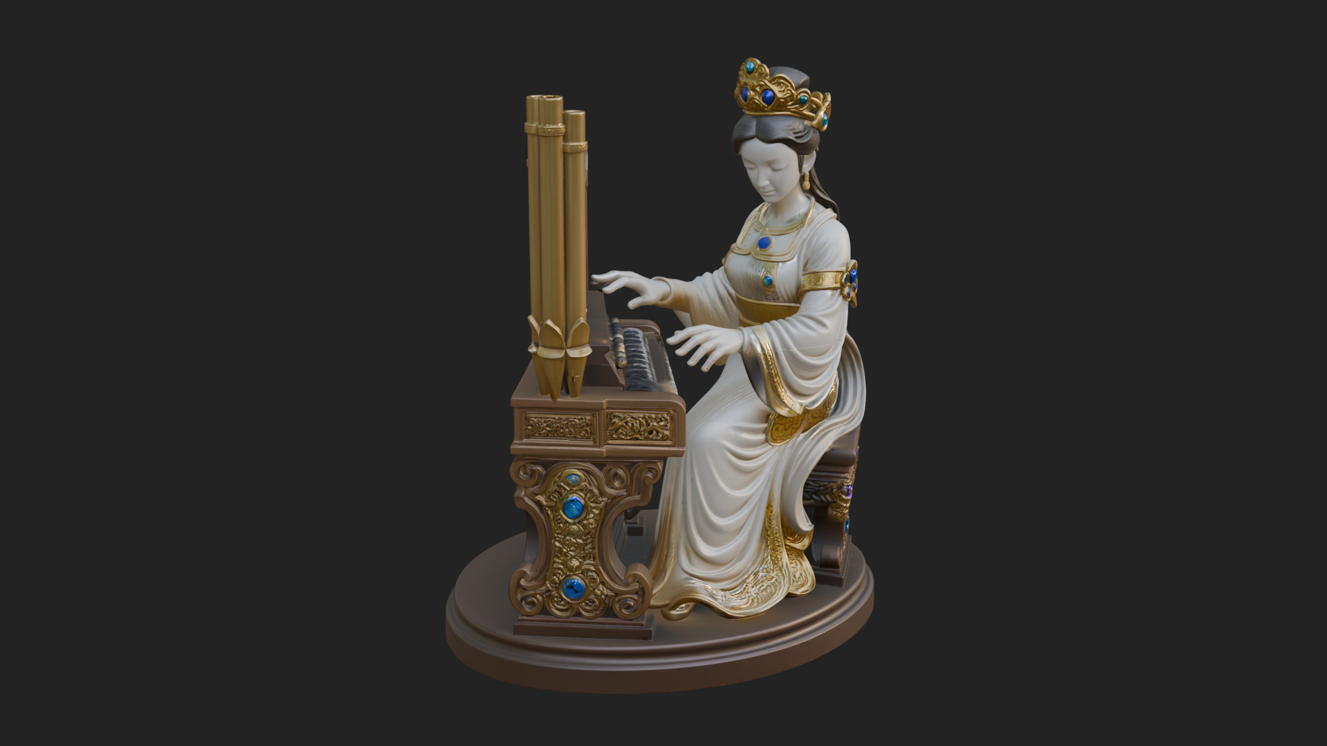 Crowned Saint at the Organ Statue Design 1 3D Print Model 3D Model