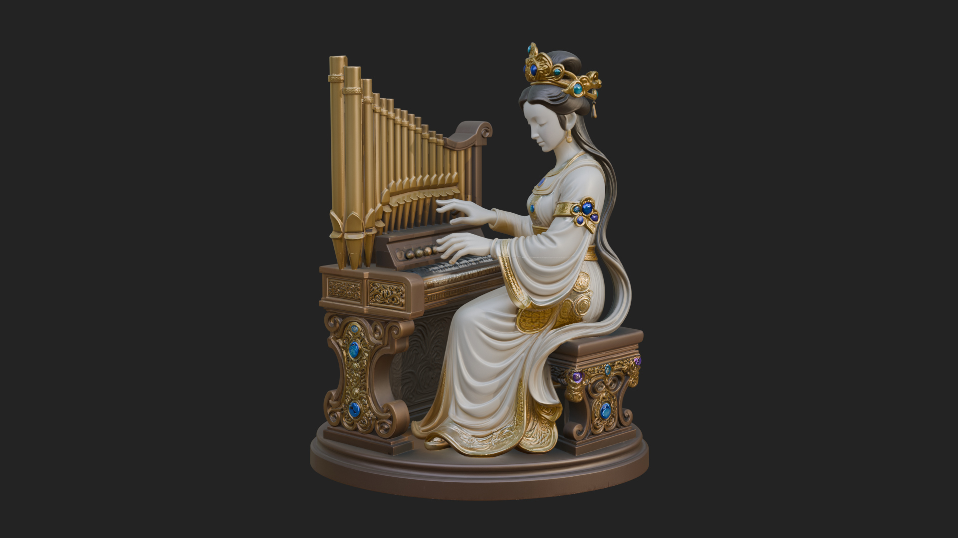 Crowned Saint at the Organ Statue Design 1 3D Print Model 3D Model