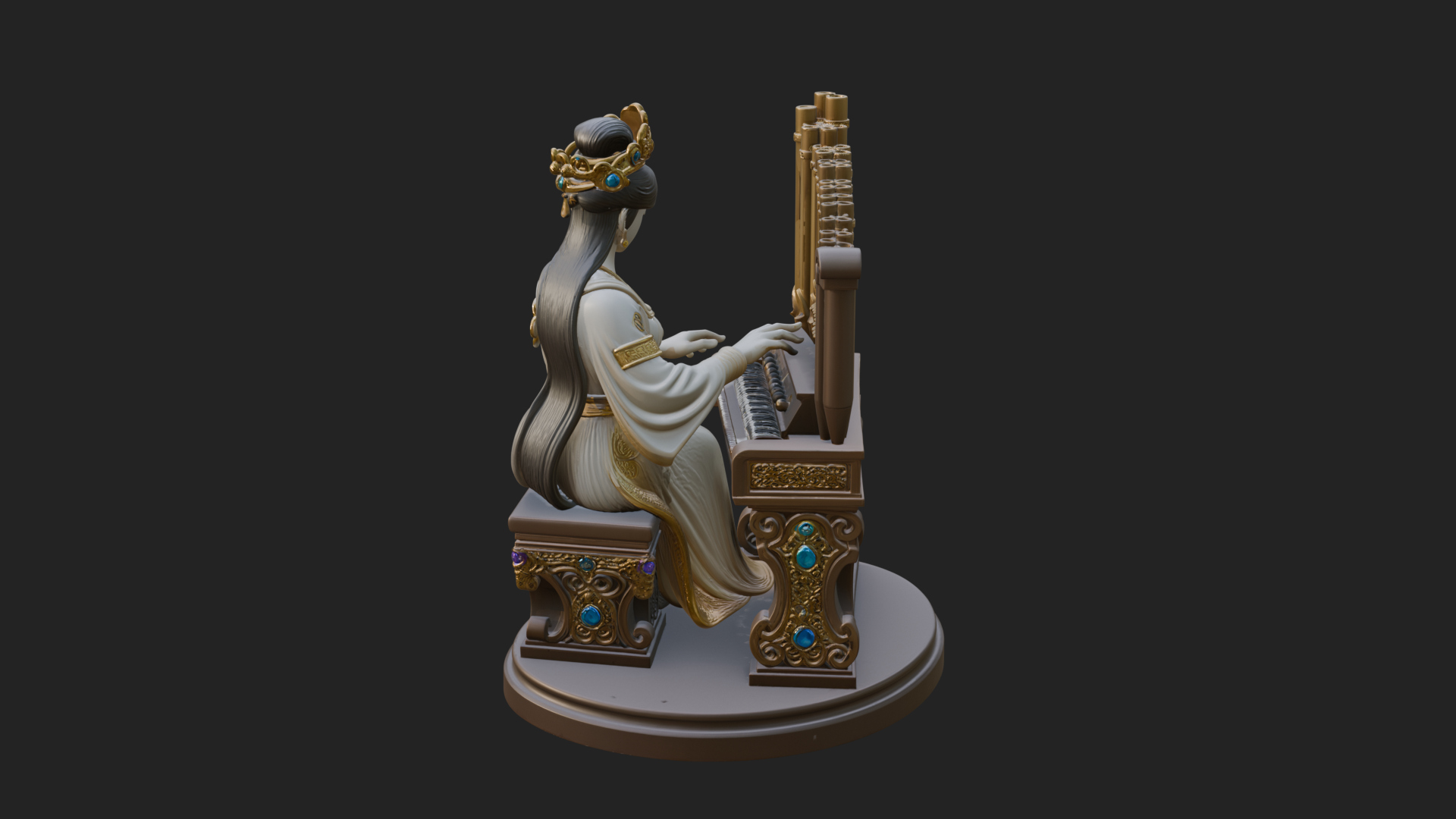 Crowned Saint at the Organ Statue Design 1 3D Print Model 3D Model