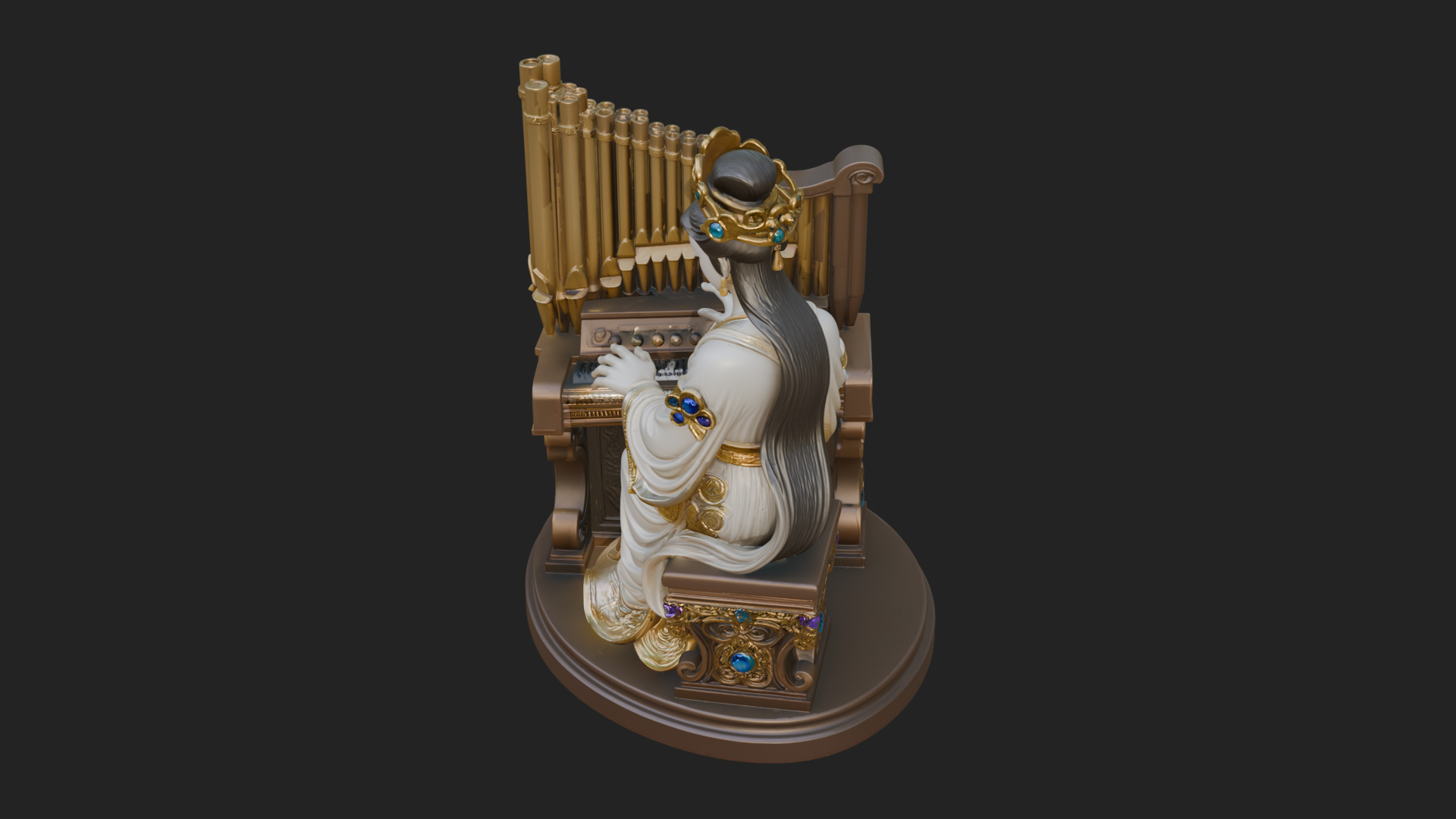 Crowned Saint at the Organ Statue Design 1 3D Print Model 3D Model