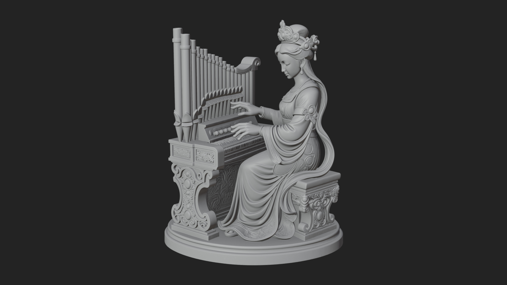 Crowned Saint at the Organ Statue Design 1 3D Print Model 3D Model