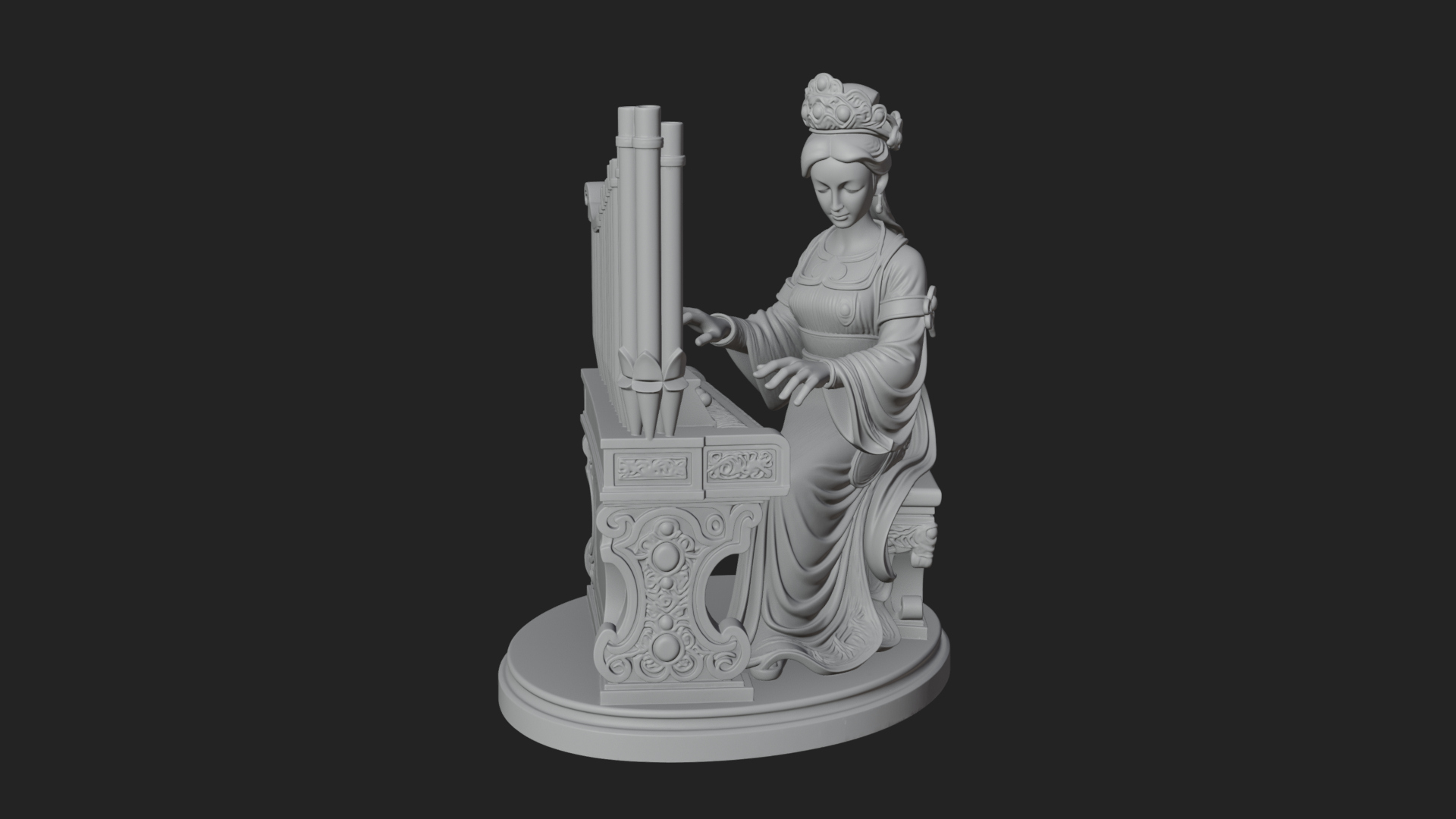 Crowned Saint at the Organ Statue Design 1 3D Print Model 3D Model