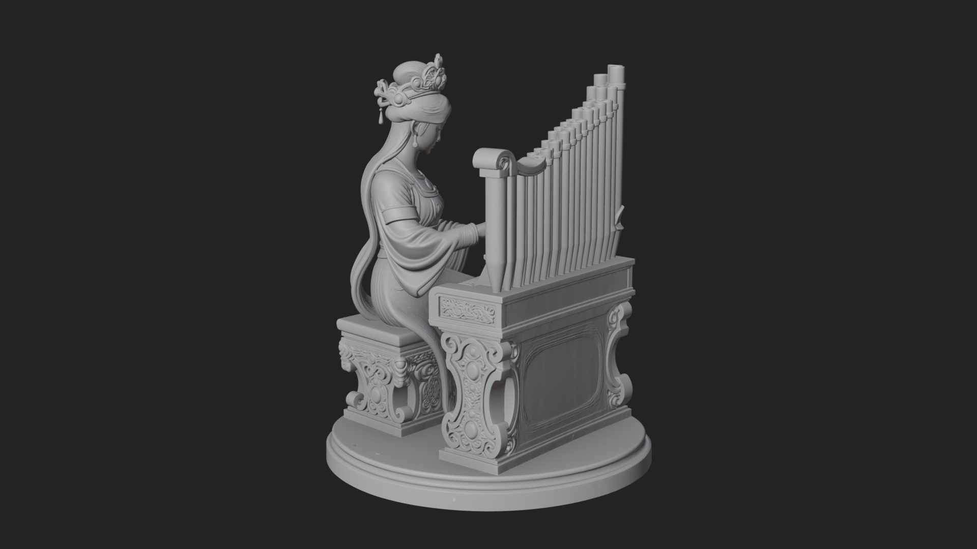 Crowned Saint at the Organ Statue Design 1 3D Print Model 3D Model