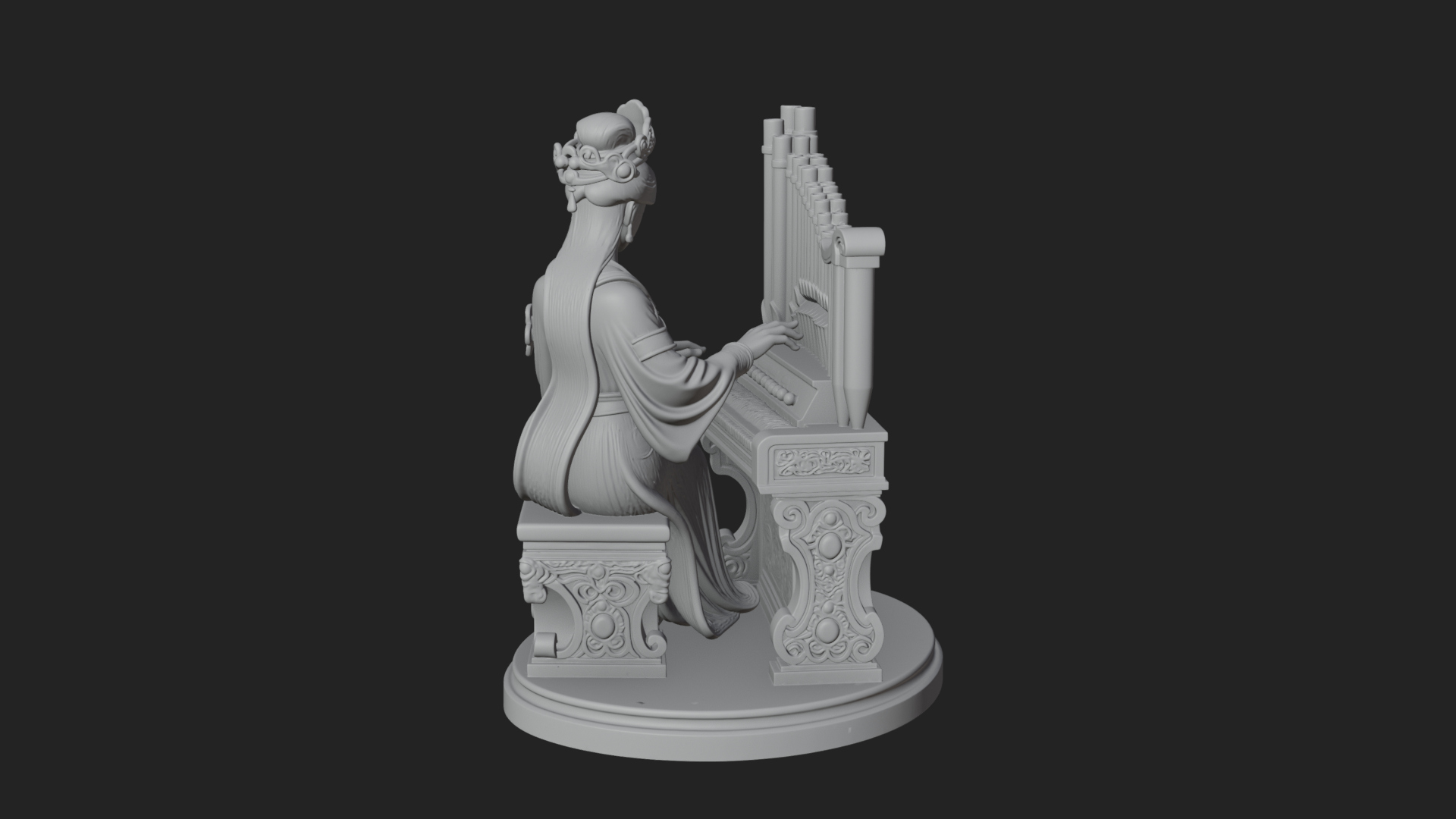 Crowned Saint at the Organ Statue Design 1 3D Print Model 3D Model