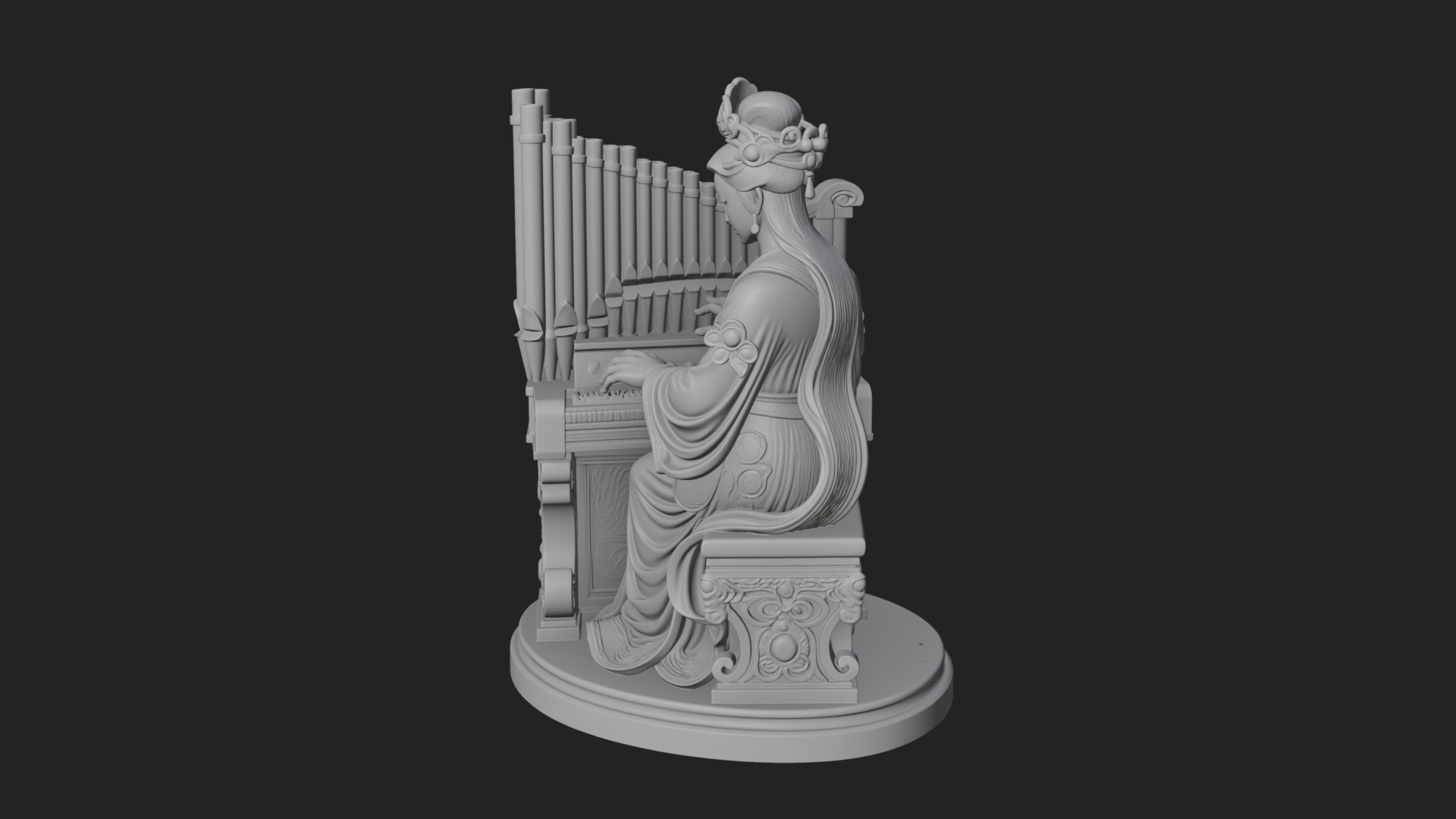 Crowned Saint at the Organ Statue Design 1 3D Print Model 3D Model