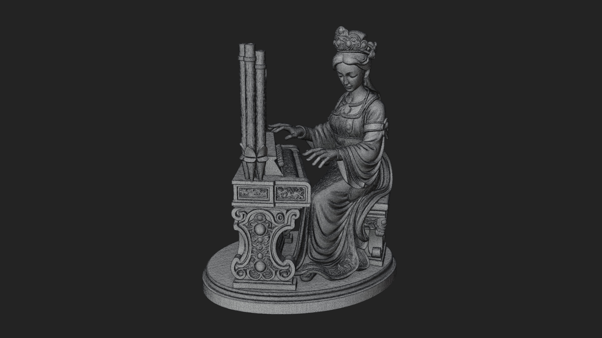 Crowned Saint at the Organ Statue Design 1 3D Print Model 3D Model