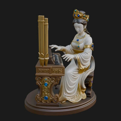 Crowned Saint at the Organ Statue Design 1 3D Print Model
