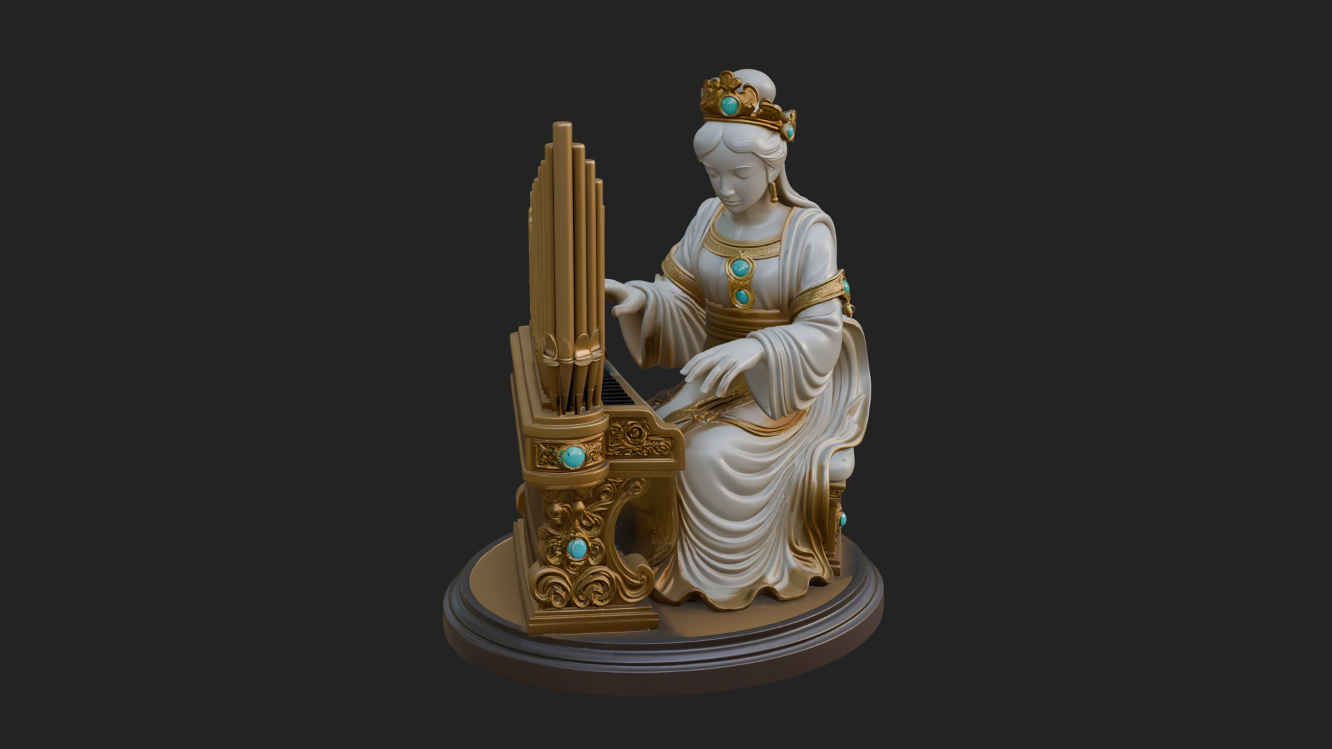 Crowned Saint at the Organ Statue Design 2 3D Print Model 3D Model