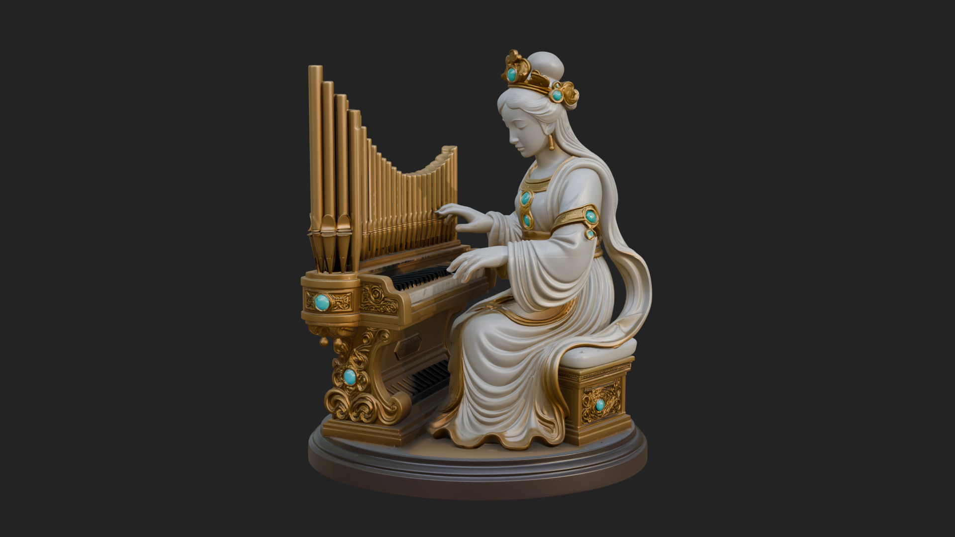 Crowned Saint at the Organ Statue Design 2 3D Print Model 3D Model