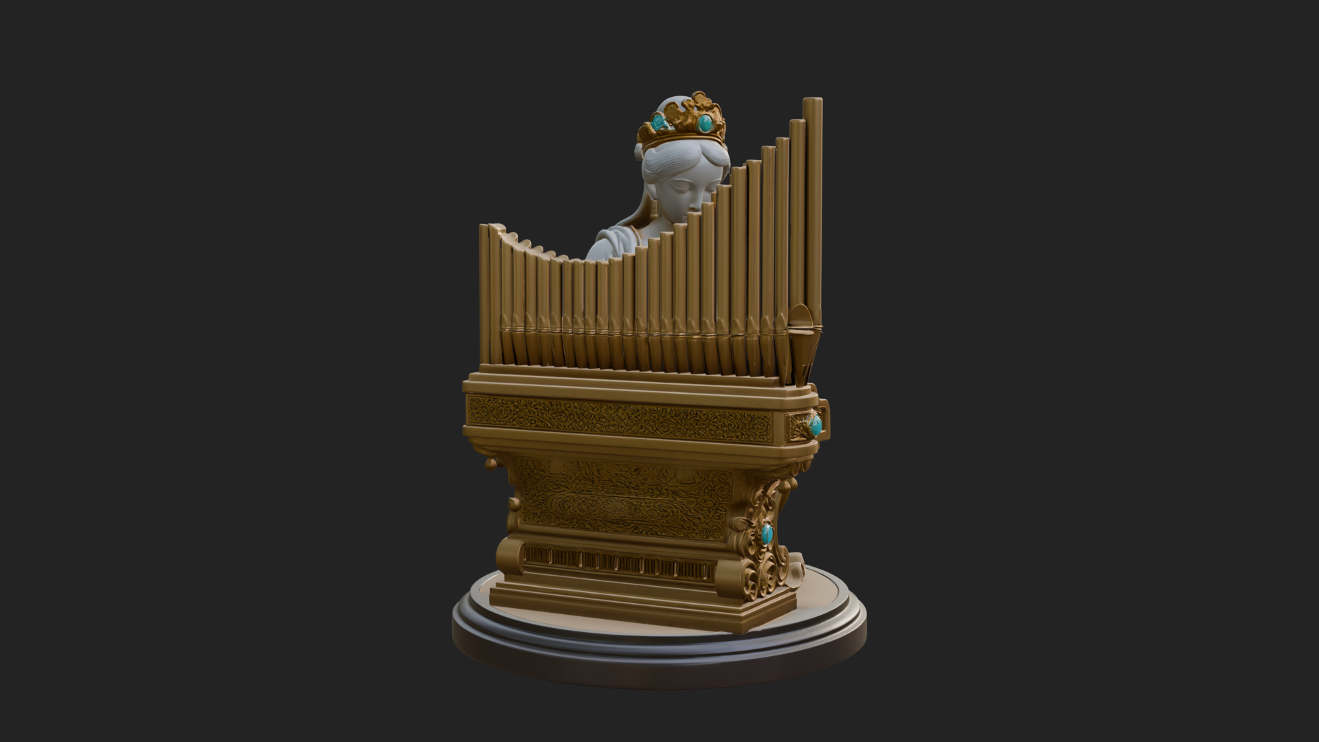 Crowned Saint at the Organ Statue Design 2 3D Print Model 3D Model