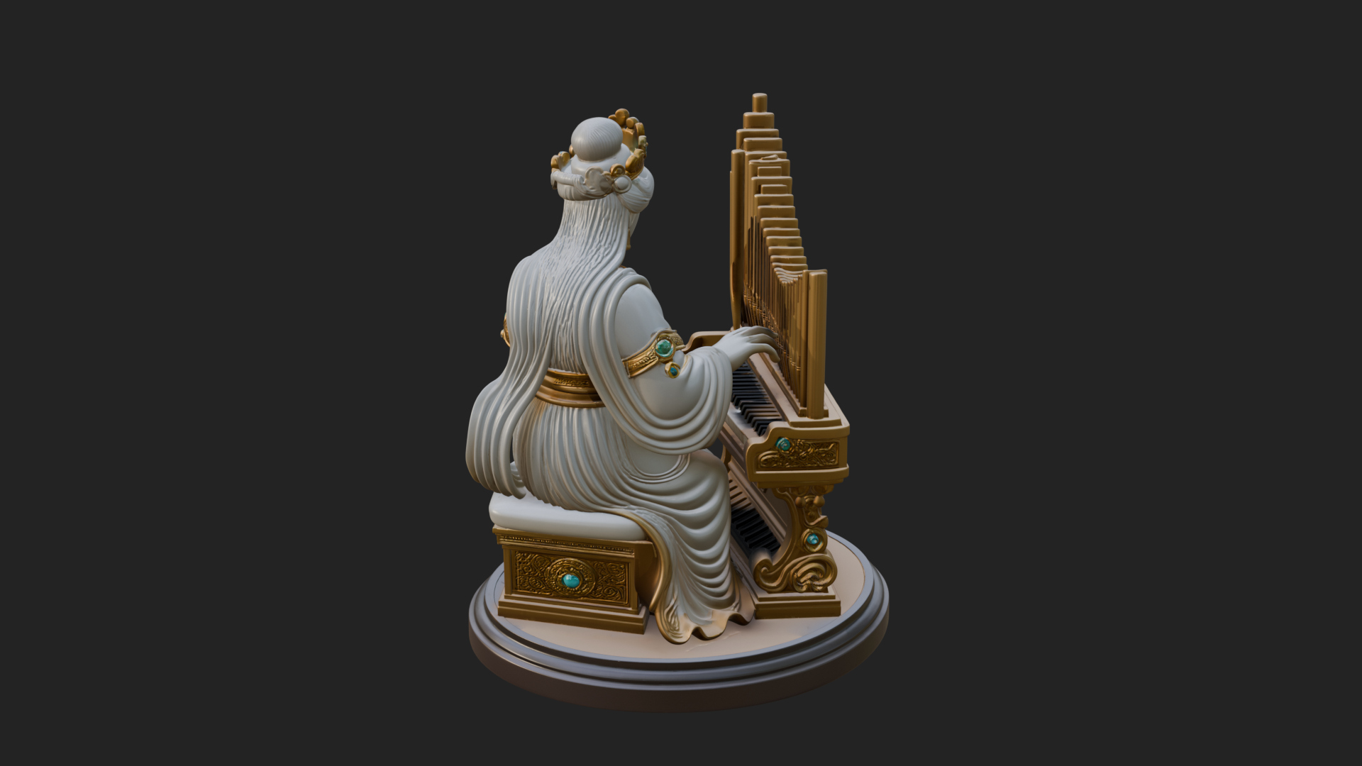 Crowned Saint at the Organ Statue Design 2 3D Print Model 3D Model