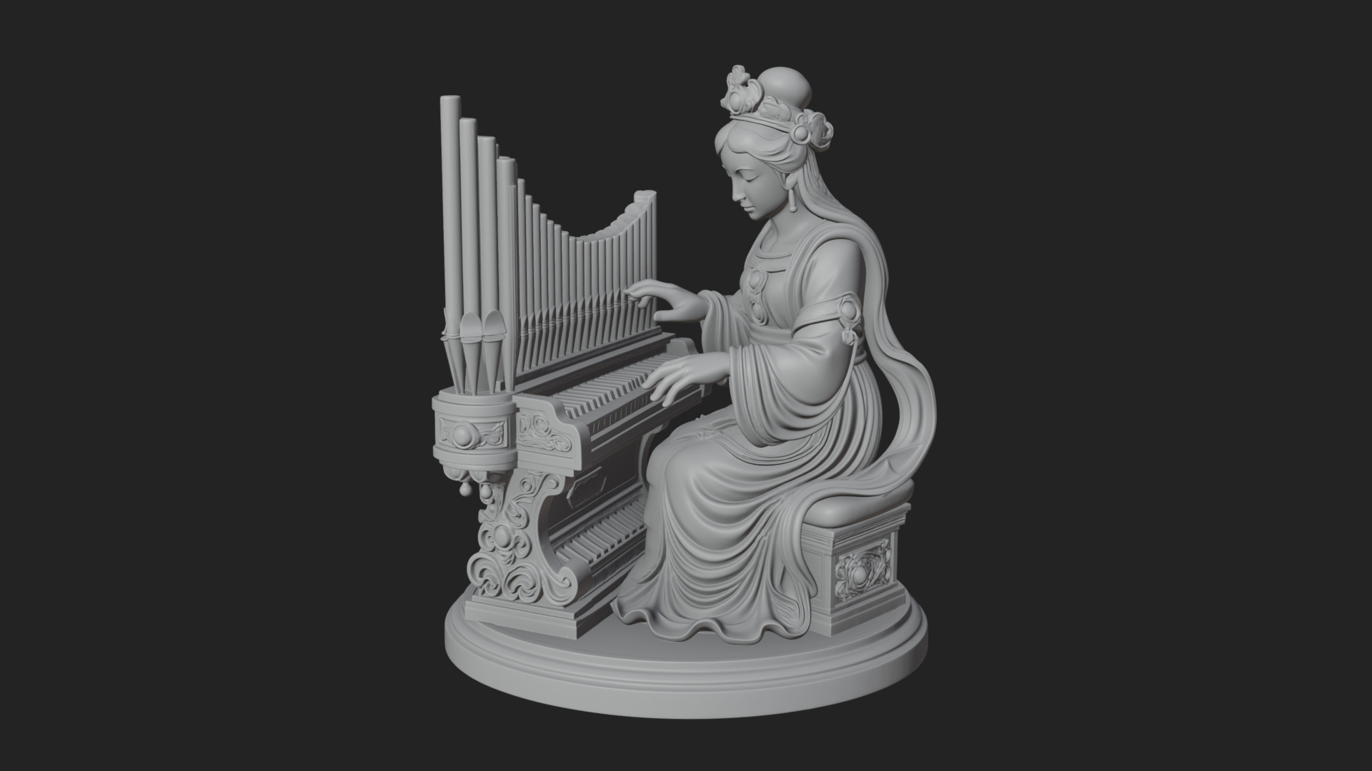Crowned Saint at the Organ Statue Design 2 3D Print Model 3D Model