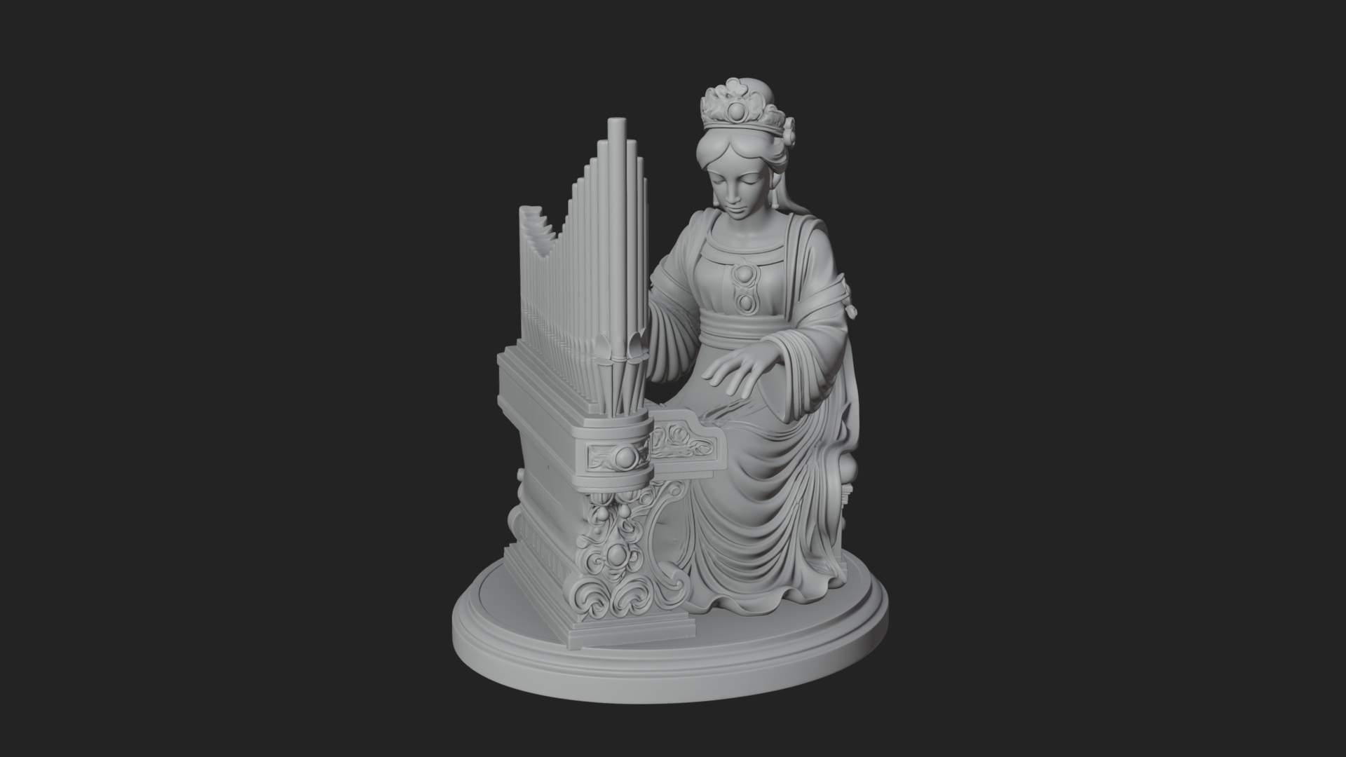 Crowned Saint at the Organ Statue Design 2 3D Print Model 3D Model