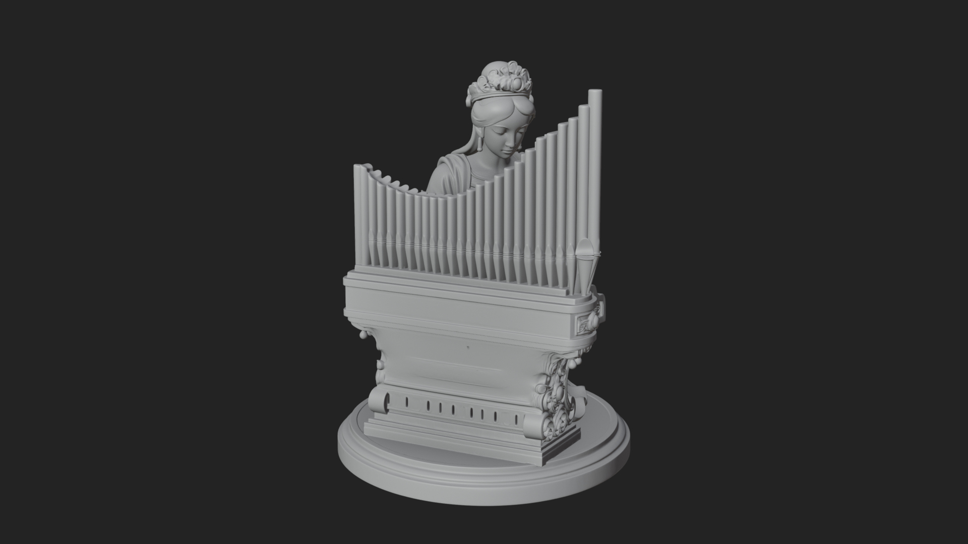 Crowned Saint at the Organ Statue Design 2 3D Print Model 3D Model