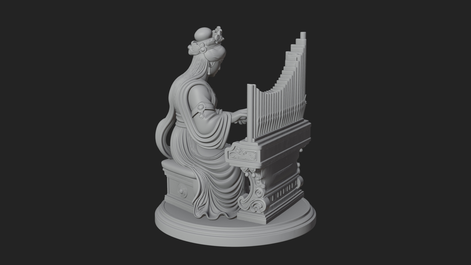 Crowned Saint at the Organ Statue Design 2 3D Print Model 3D Model