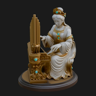 Crowned Saint at the Organ Statue Design 2 3D Print Model