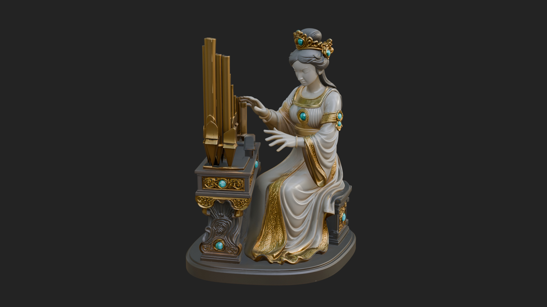 Crowned Saint at the Organ Statue Design 3 3D Print Model 3D Model