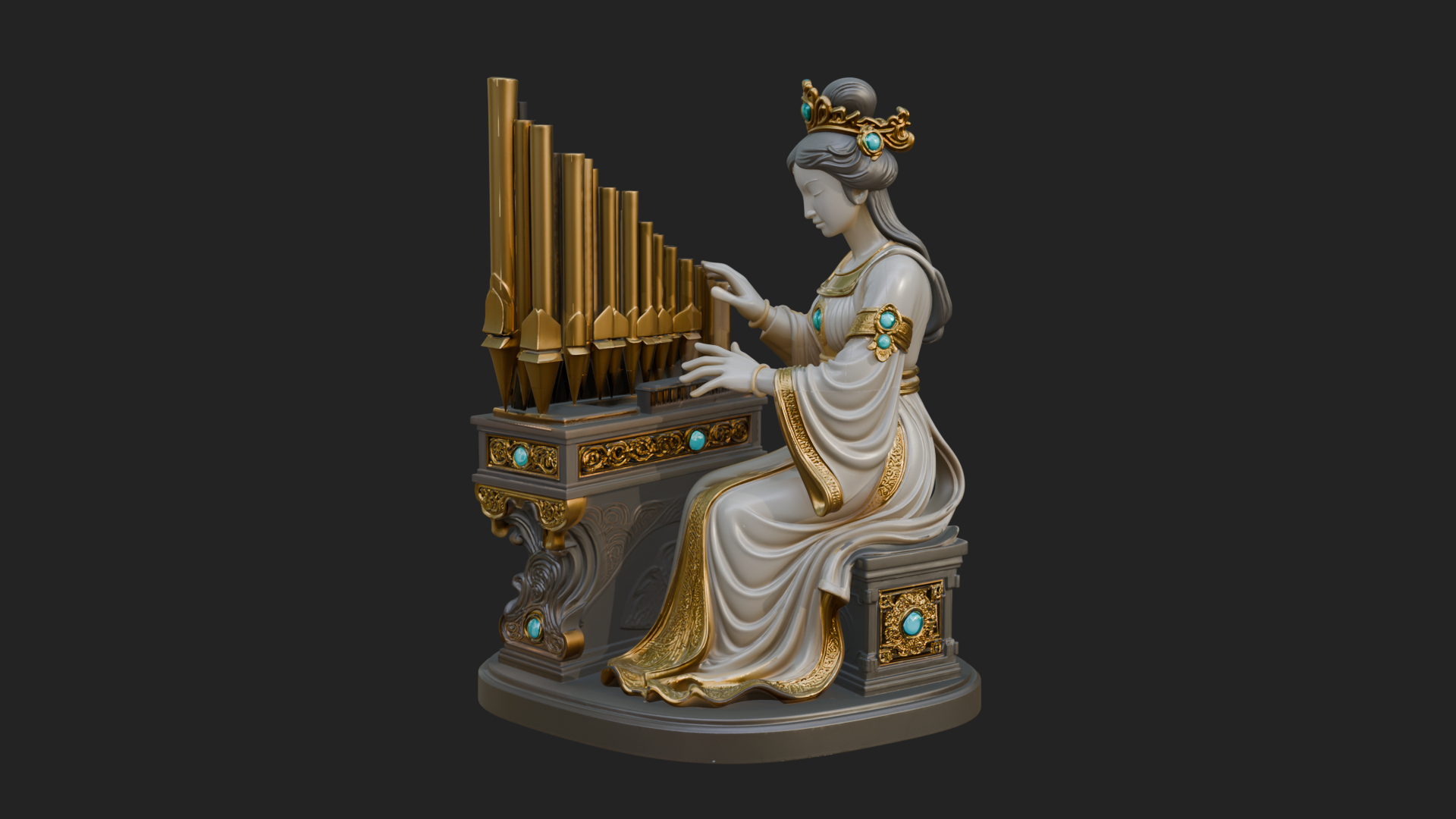 Crowned Saint at the Organ Statue Design 3 3D Print Model 3D Model